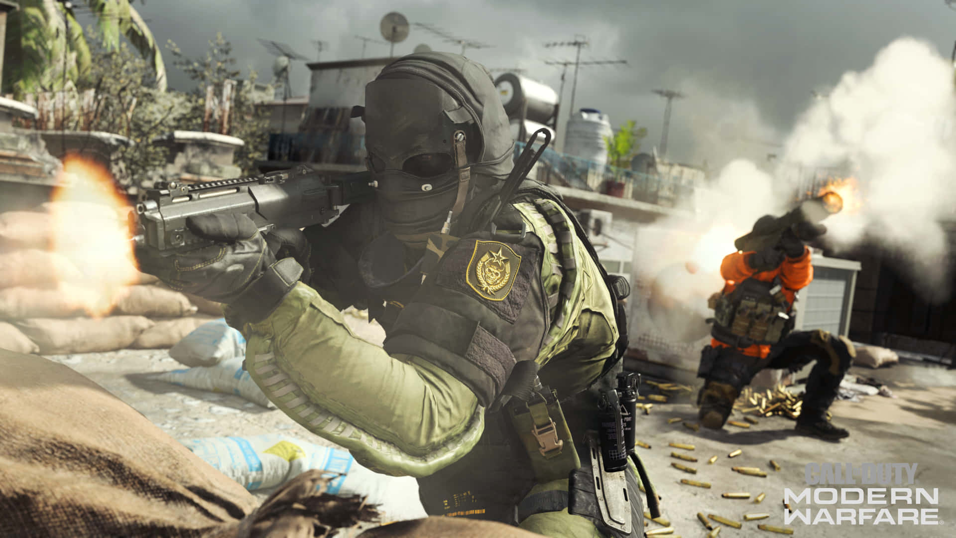4kbakgrundsbild Av Call Of Duty: Modern Warfare Där Det Skjuts Från En Barrikad.