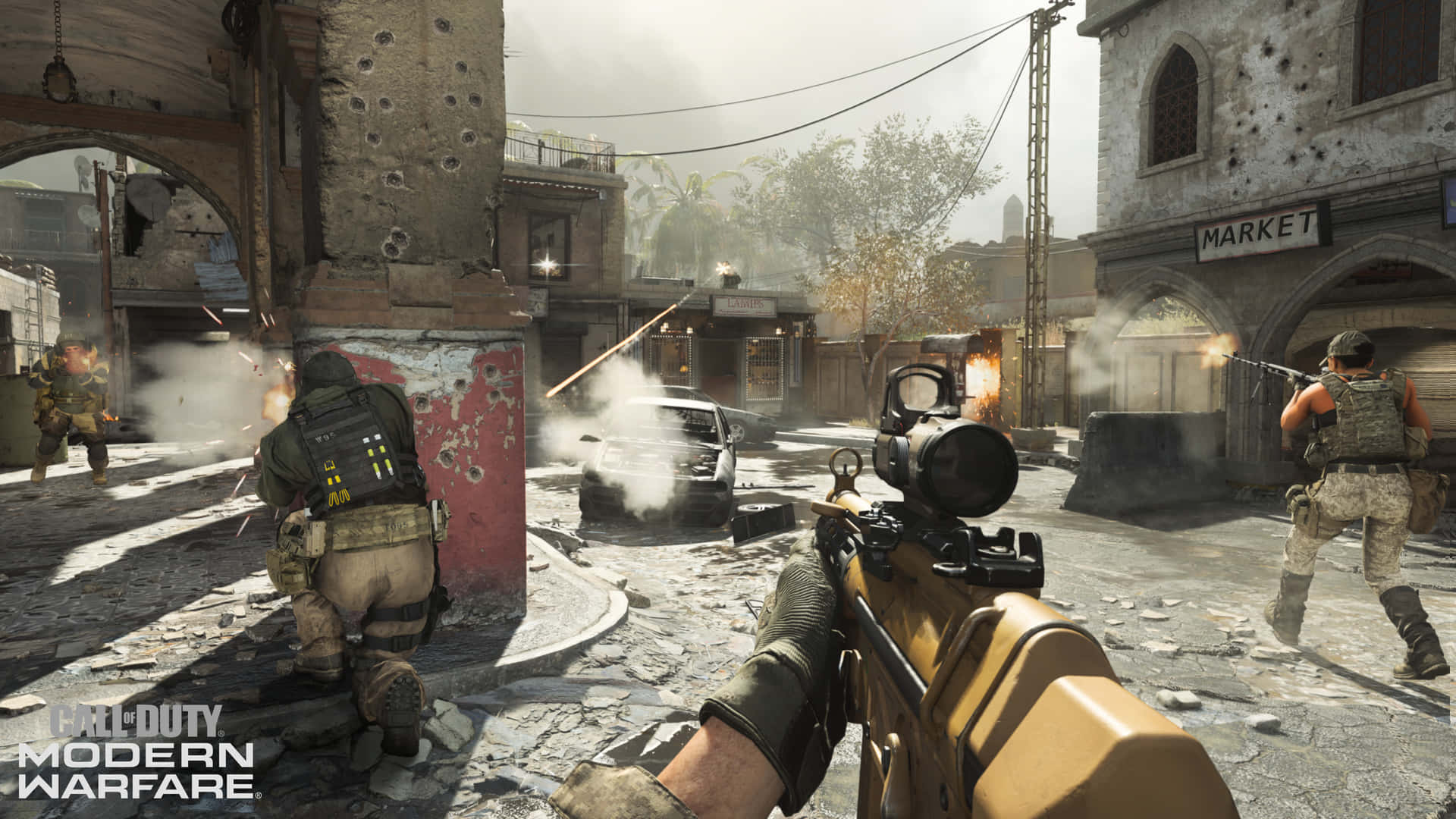 Fondode Pantalla En 4k De Call Of Duty Modern Warfare Mostrando El Juego En Primera Persona Desde El Punto De Vista Del Jugador.