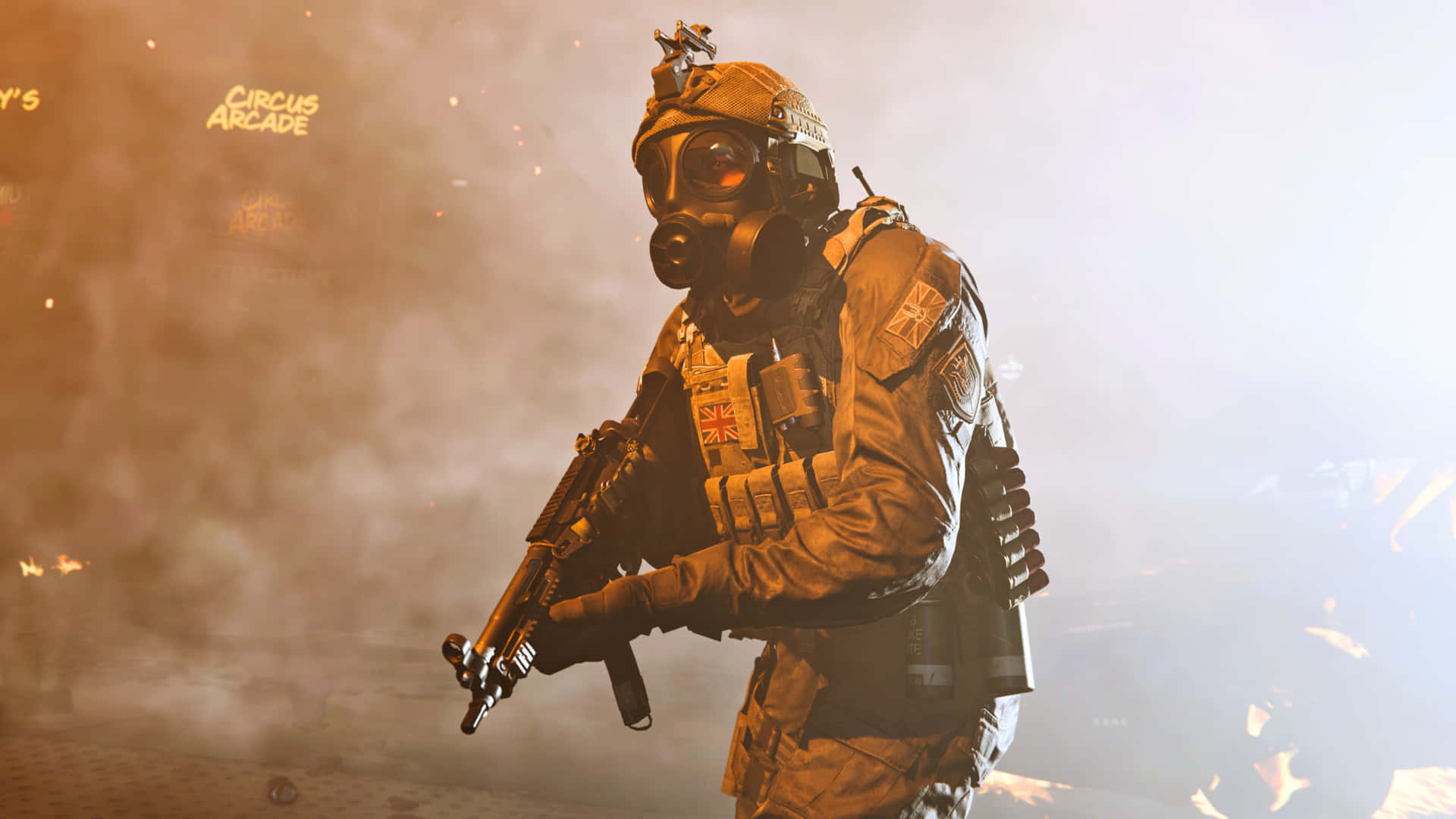 4kcall Of Duty Modern Warfare Bakgrund Gasmaskad Soldat Med Smg