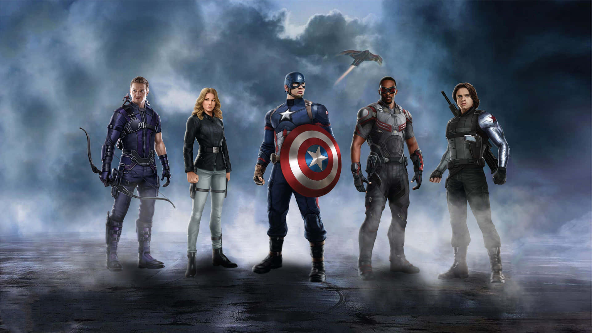 4kkapten Amerika Med 4 Marvel-karaktärer Wallpaper