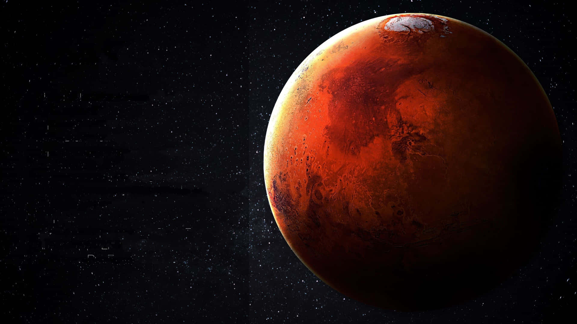 A Red Planet In Space With Stars In The Background