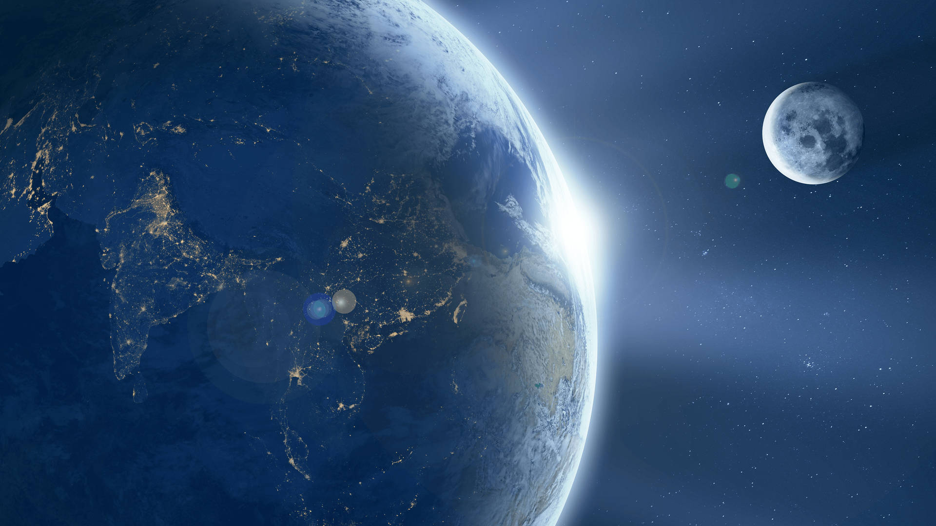 4k Computer Earth And Moon Background