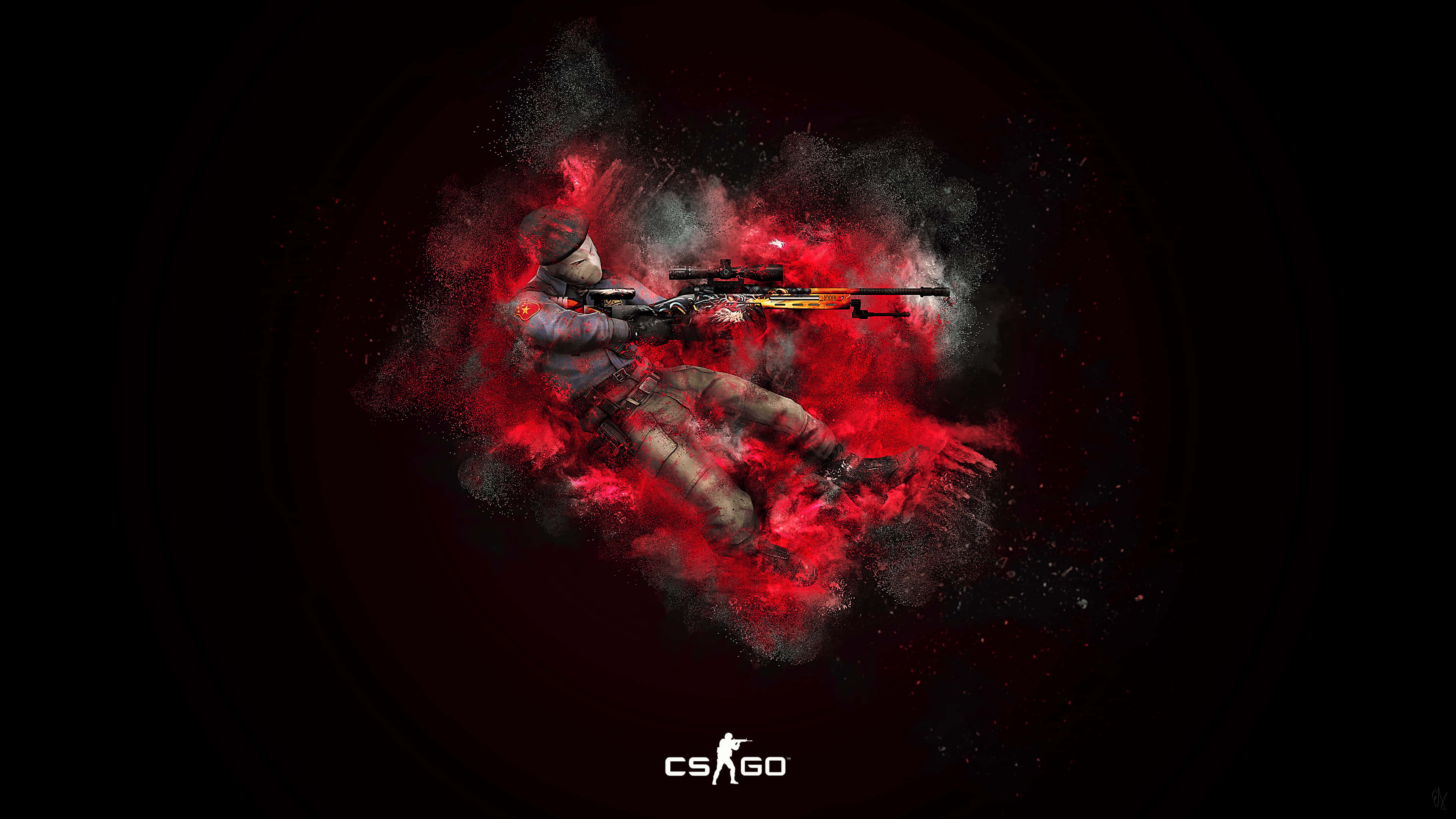 4k Counter-strike Global Offensive Background Terrorist With A Sniper Red Paint Background