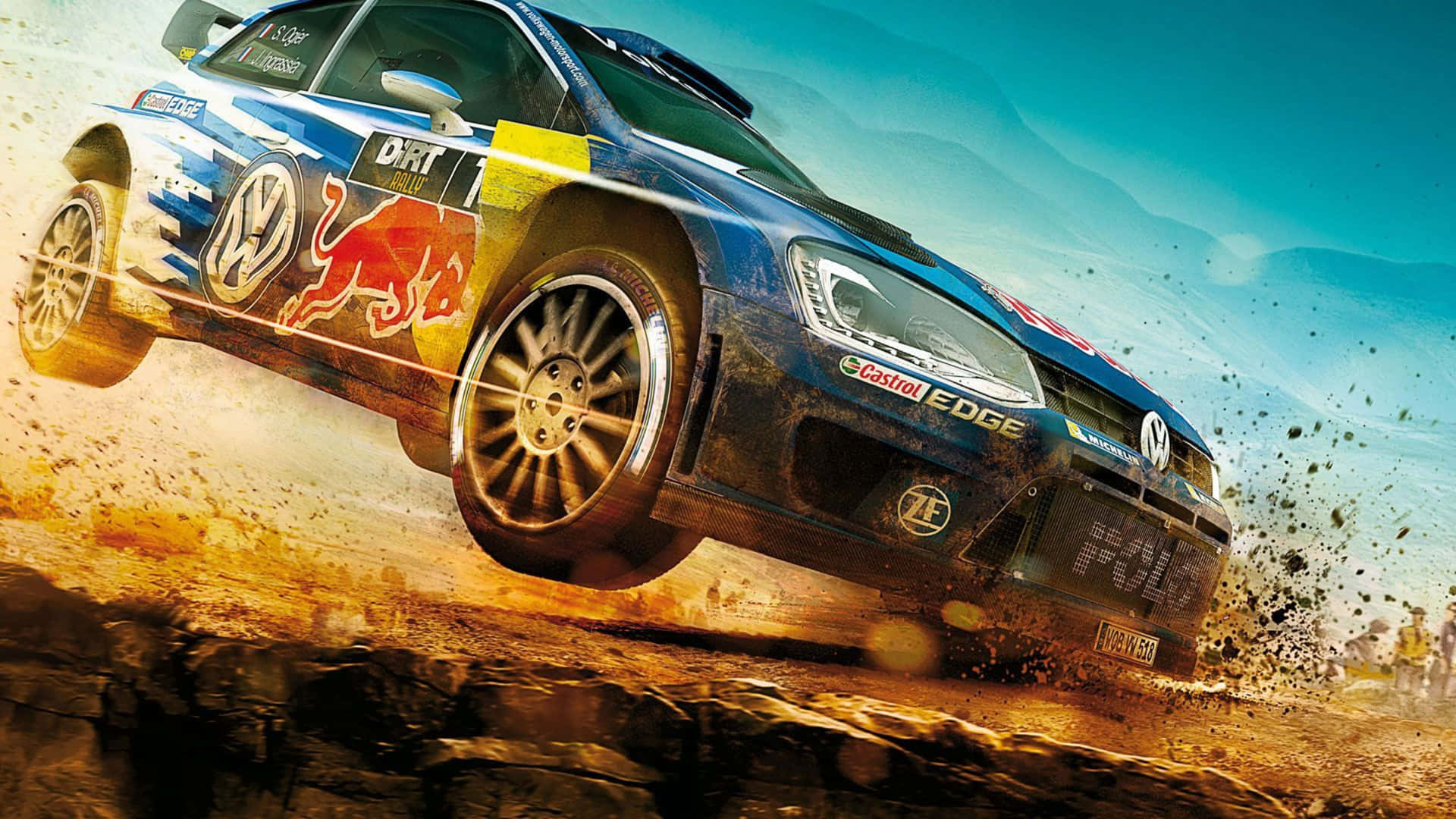 A Rally Car Is Flying Through The Dirt