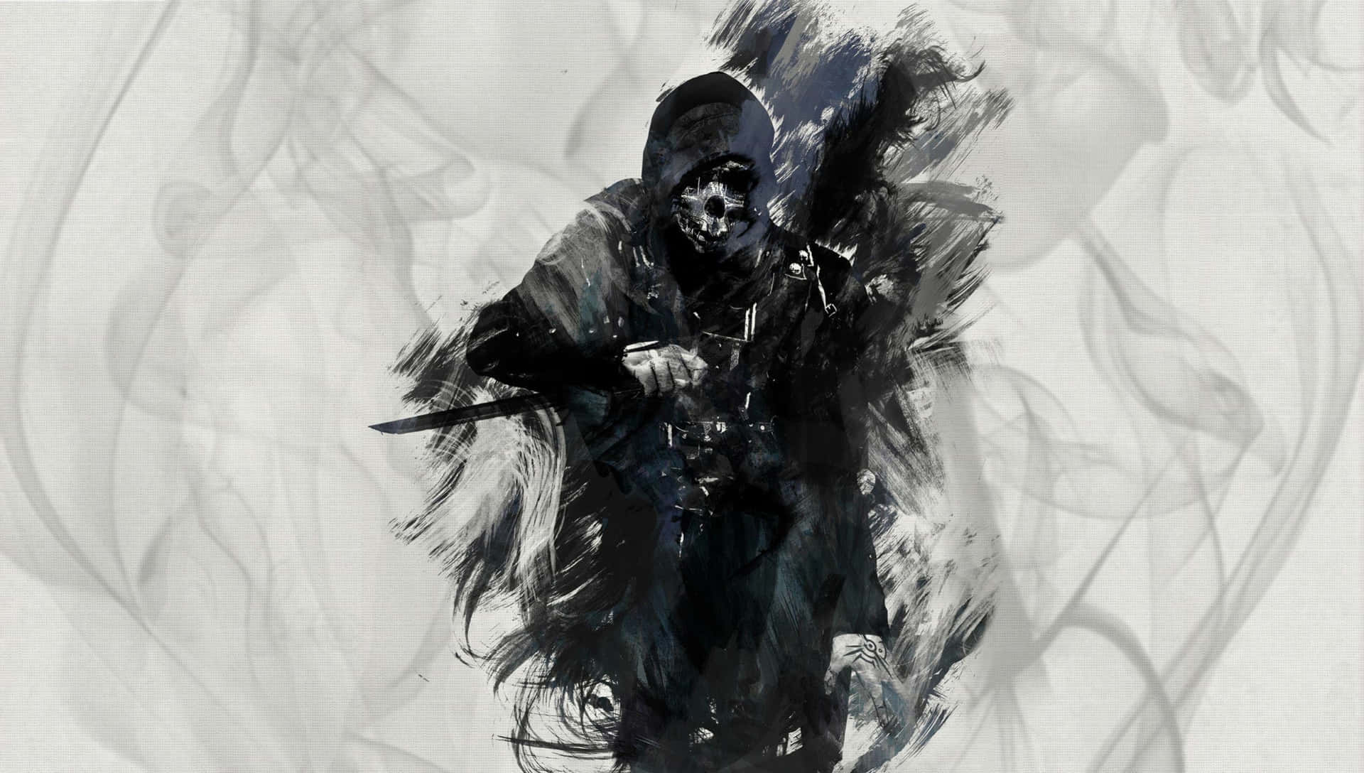 Et sort og hvidt billede af en mand med et sværd. Wallpaper