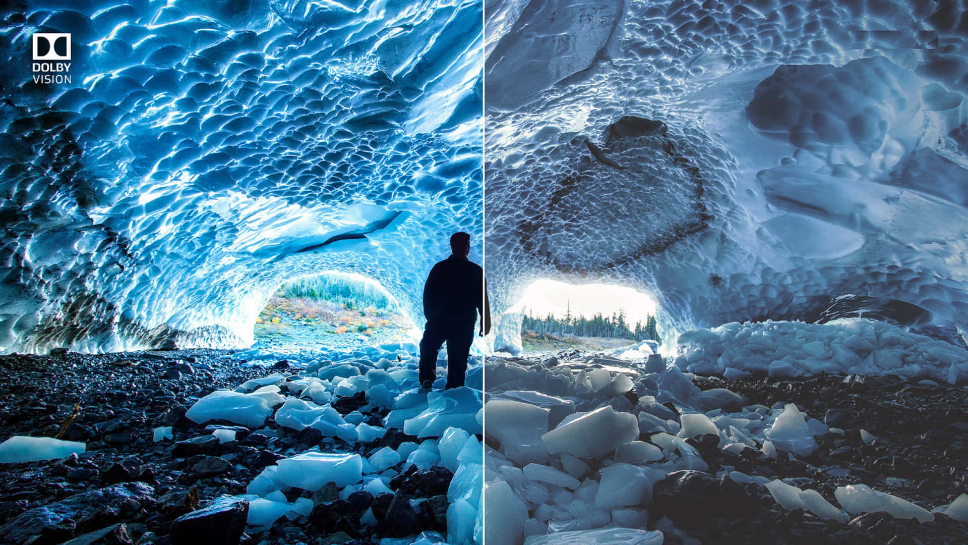 Обои лед 3. Пещера Скафтафелл, Исландия. Dolby Vision HDR. Ледяные пещеры. Снежная пещера.