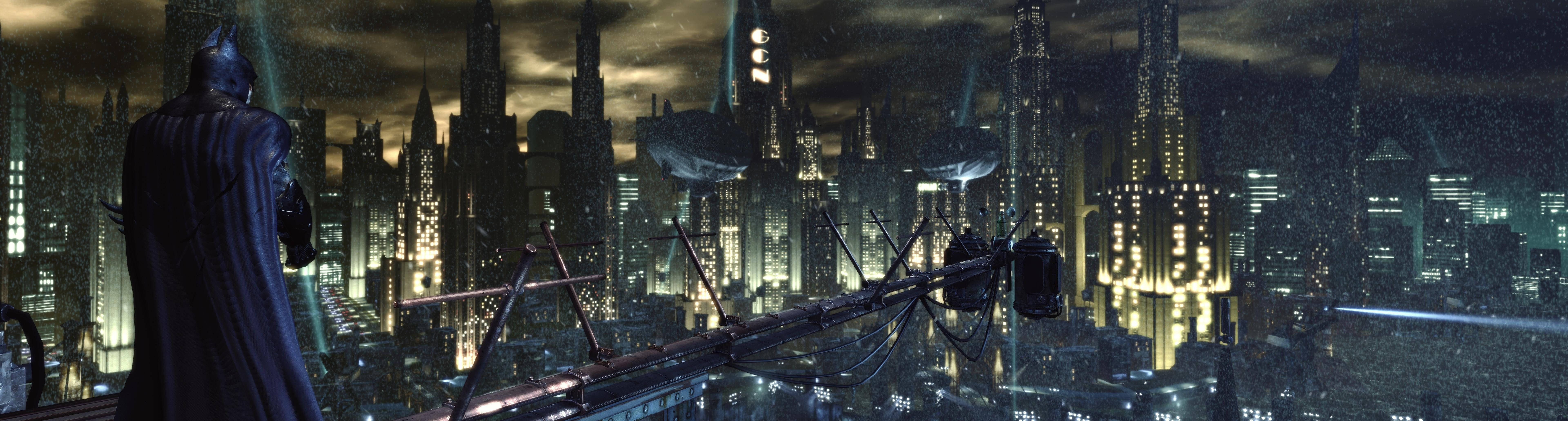 4k Dual Monitor Batman Overlooking Gotham City