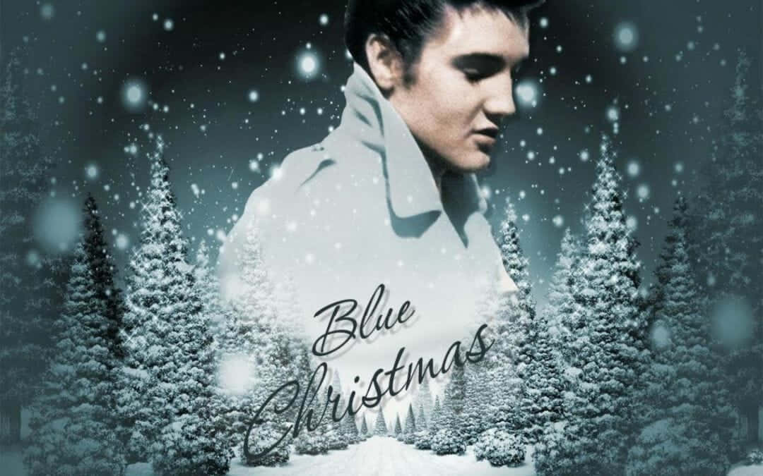 Elvispresley In Blauem Weihnachten. Wallpaper