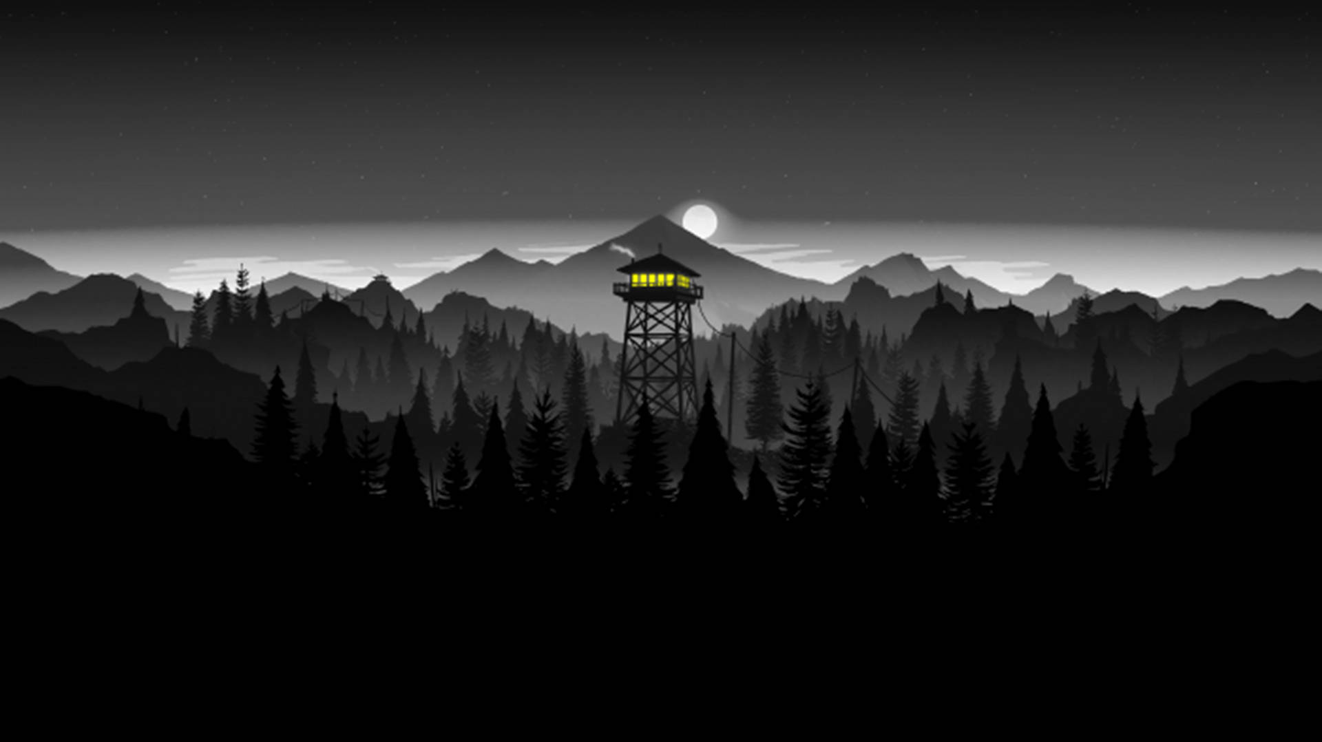 Firewatchen 4k - Montañas Y Bosques Negros Fondo de pantalla