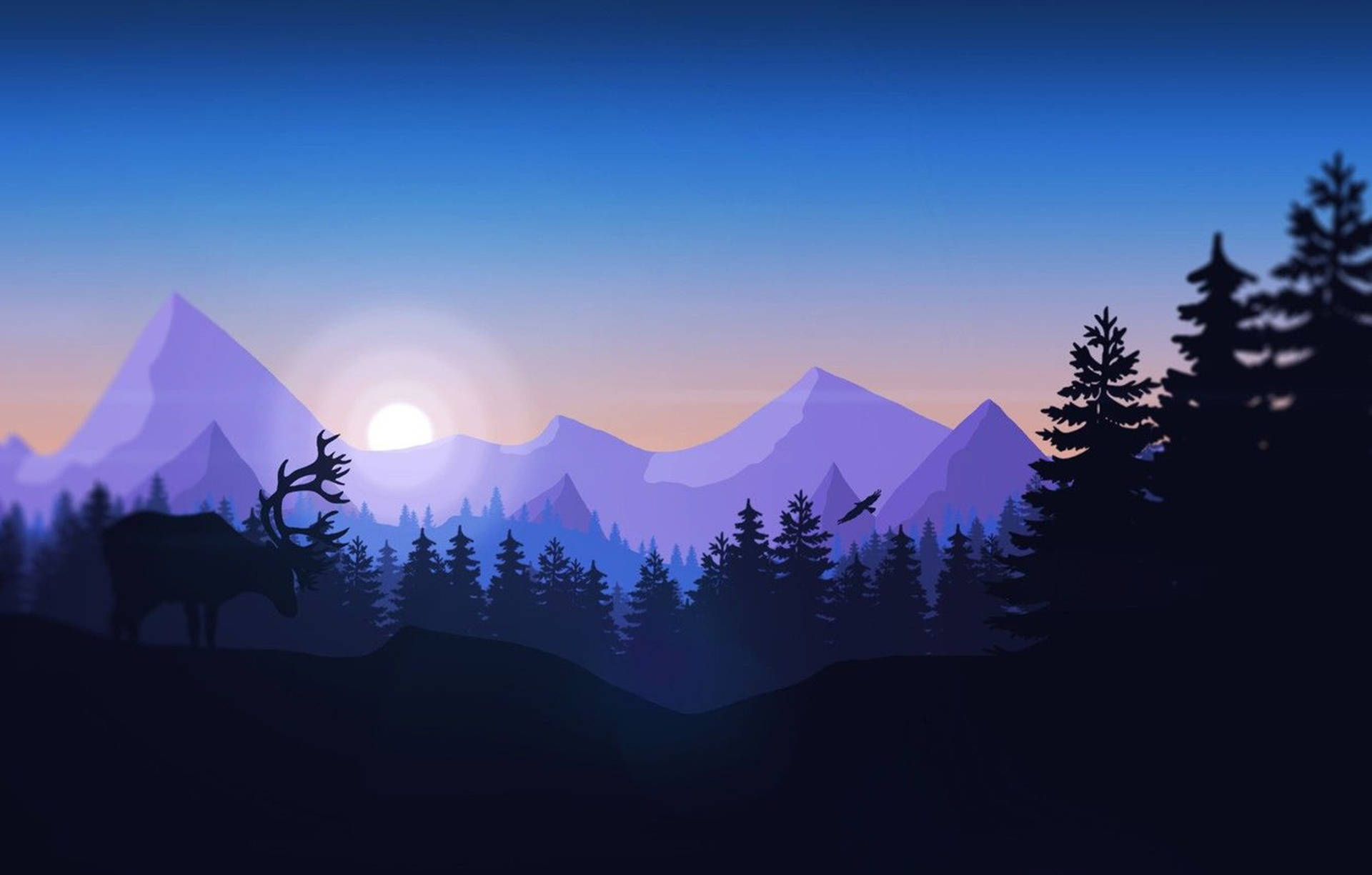 4K Firewatch Bowing Deer Against Lavender Mountains Wallpaper