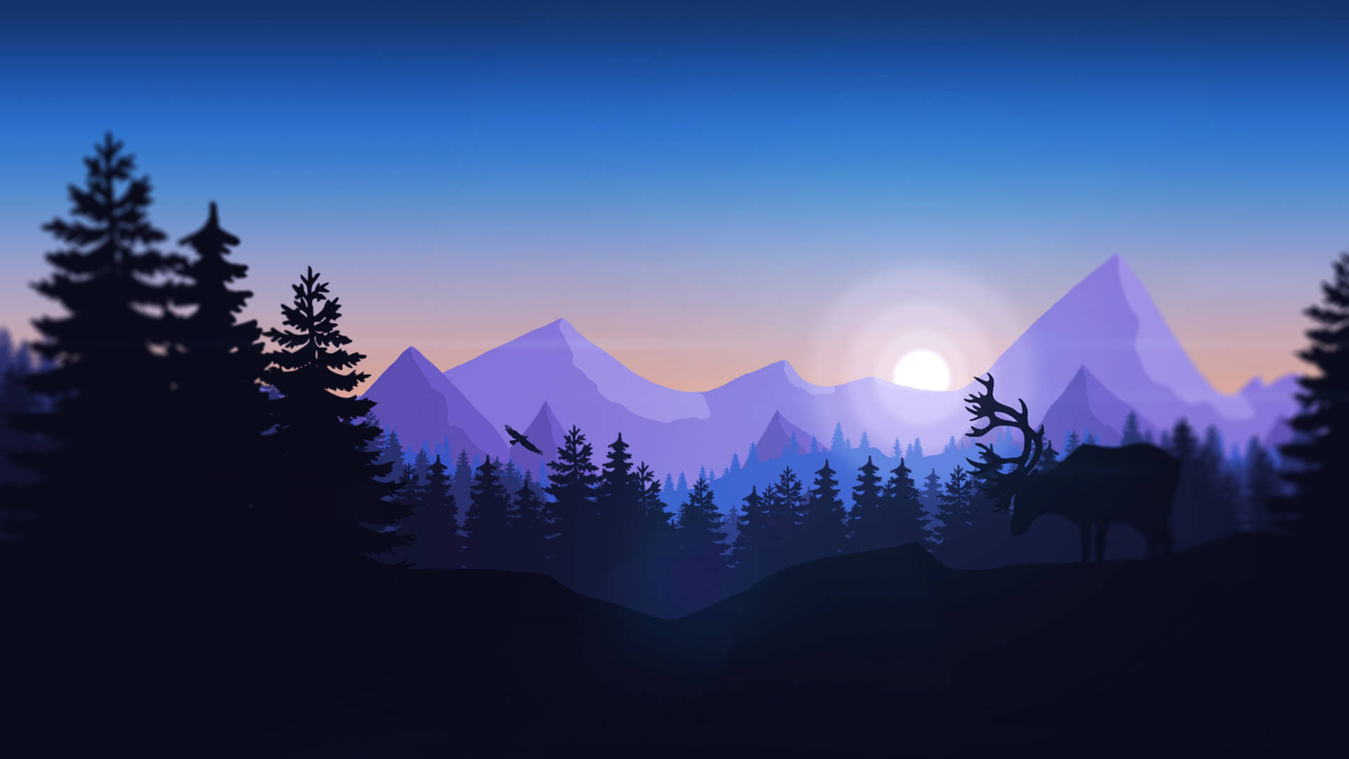 4K Firewatch Silhouettes Against Purple Mountains Wallpaper