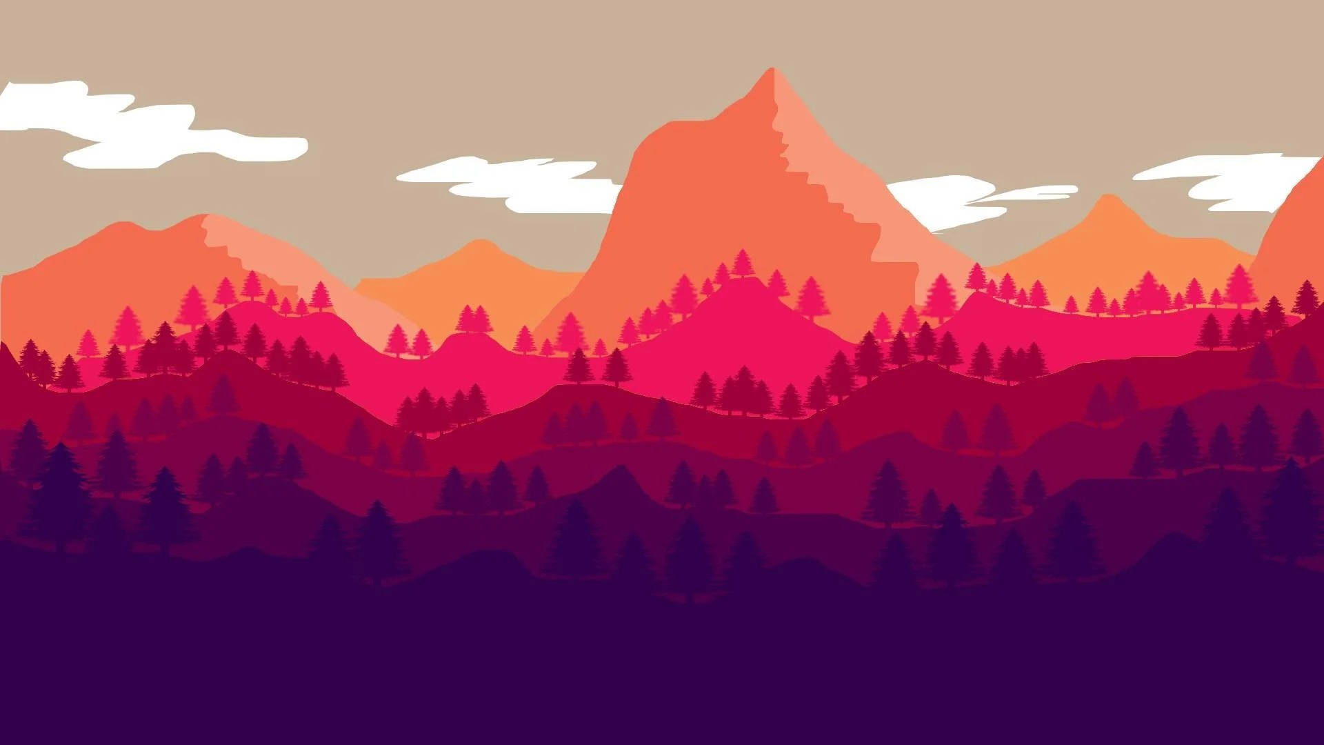 4k Flat Illustration Art Of Tall Orange Mountains Wallpaper