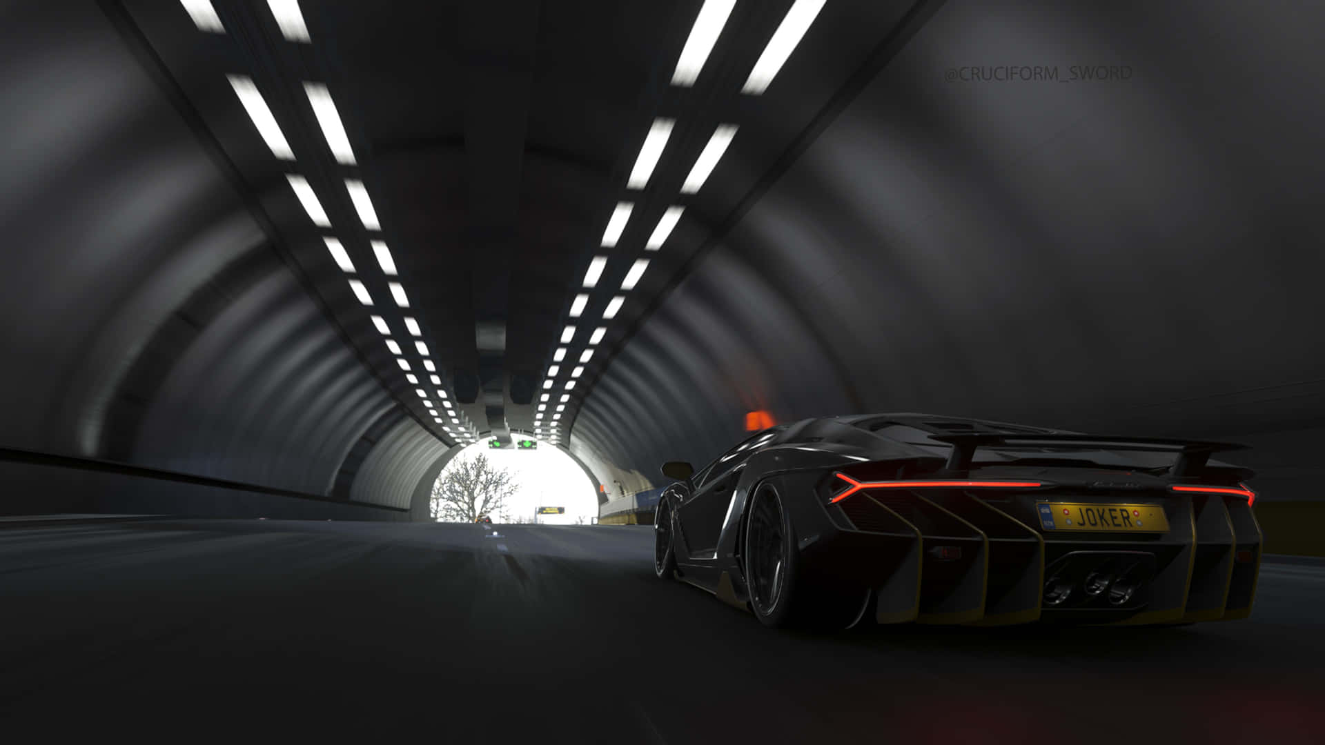 4k Forza Horizon 4 Background Black Lamborghini Centenarió Through A Tunnel Wallpaper