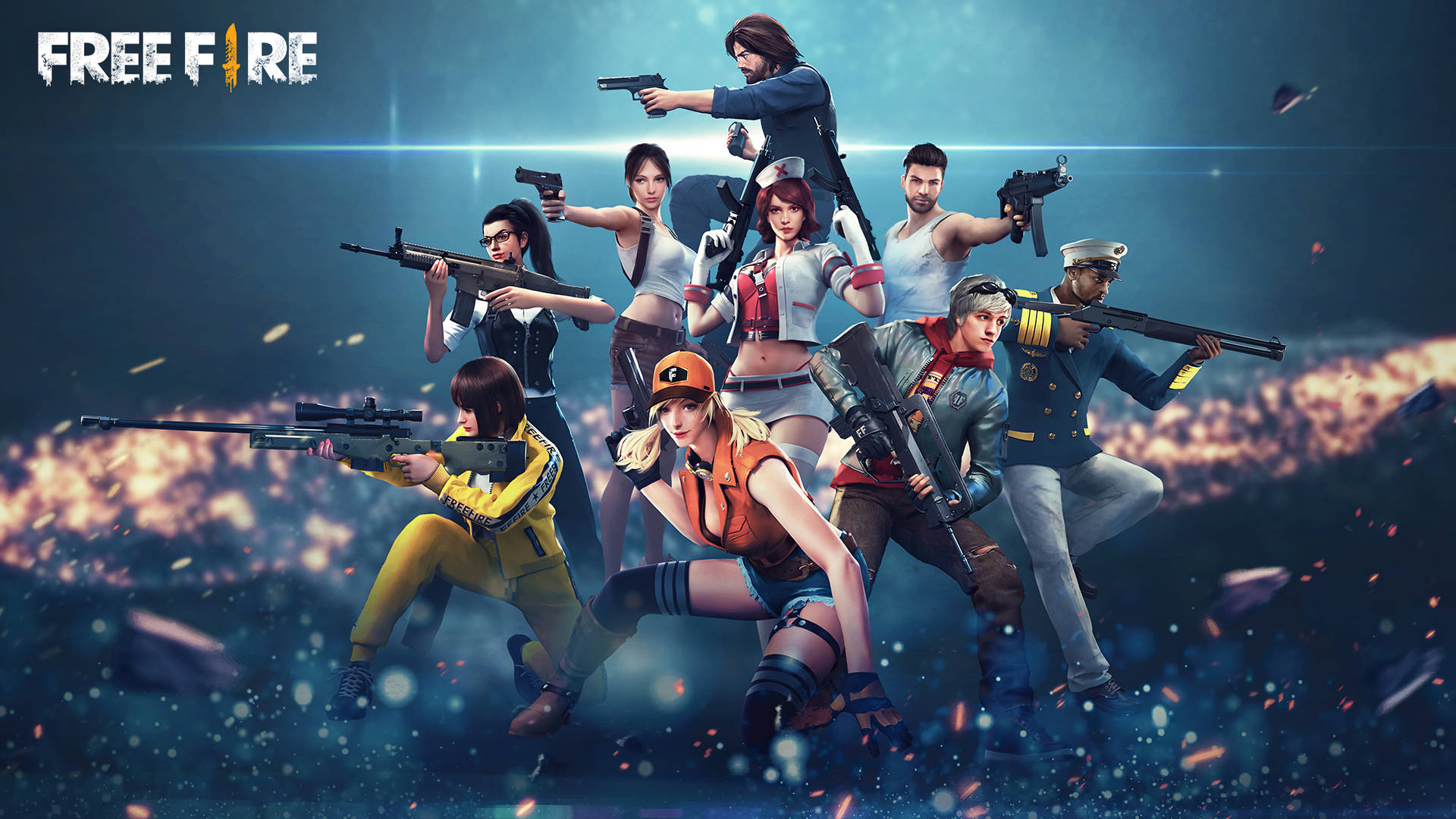 4k Free Fire Characters Working Together Wallpaper