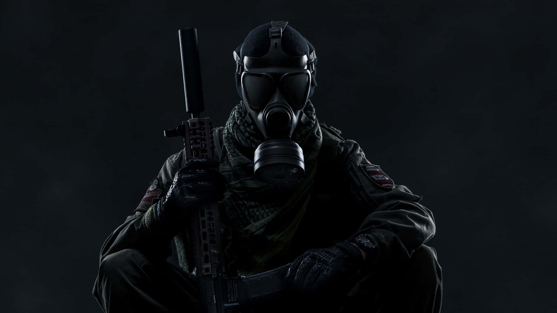 4kghost Recon Gas Mask Soldat Dunkles Poster. Wallpaper