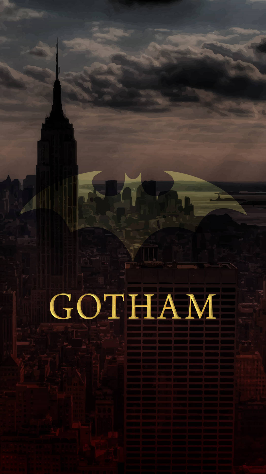 4K Gotham City With Batman Logo Phone Wallpaper