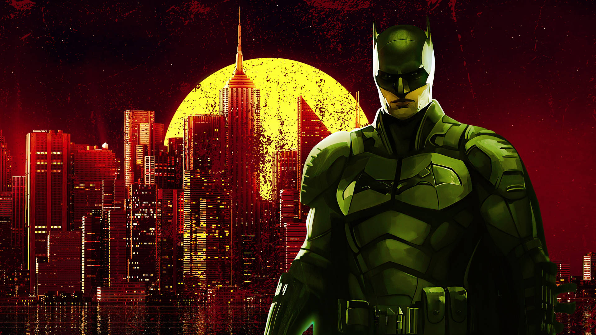 4k Gotham In Red With Yellow Moon Batman Background