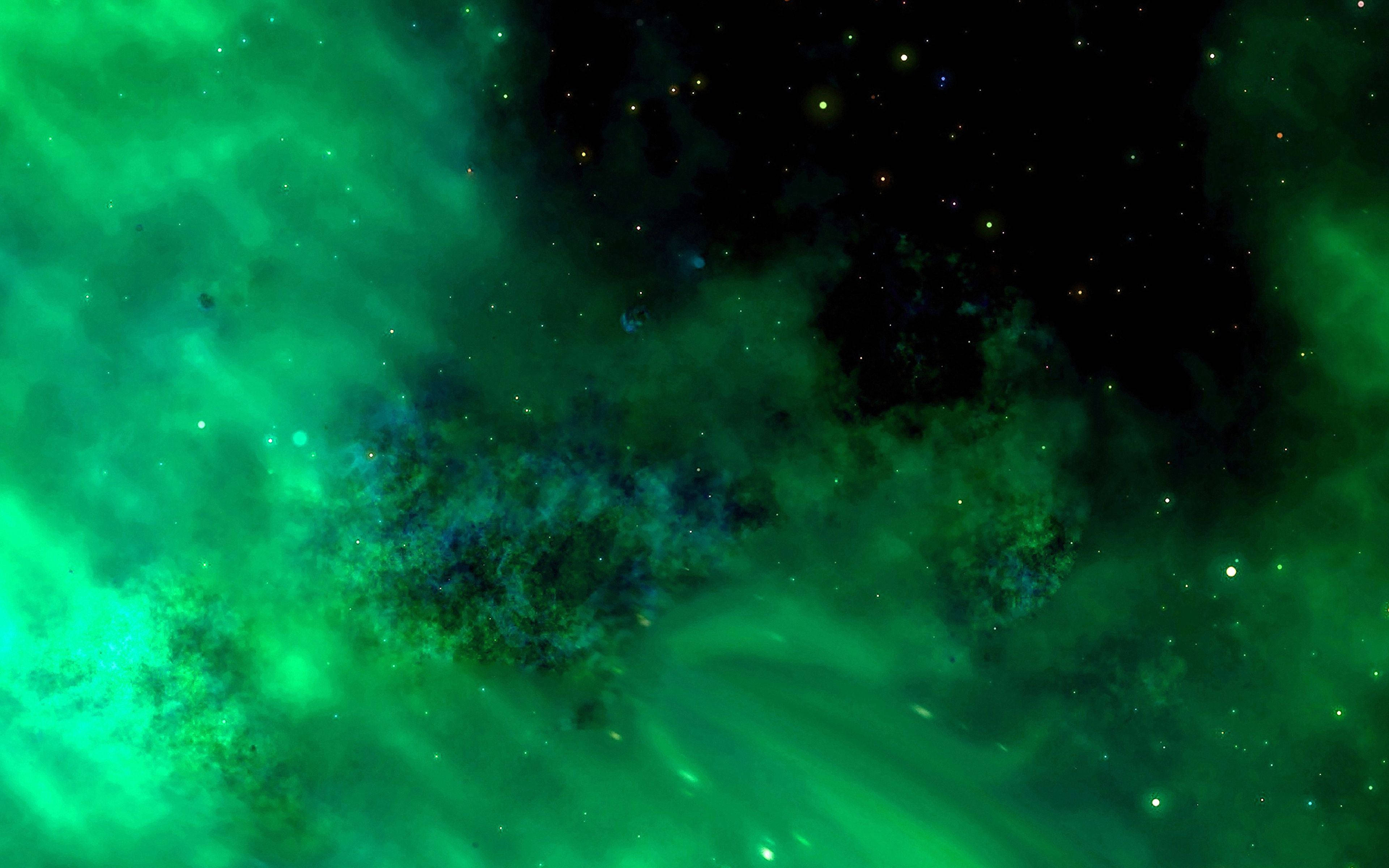4K Green Clouds And Stars Wallpaper