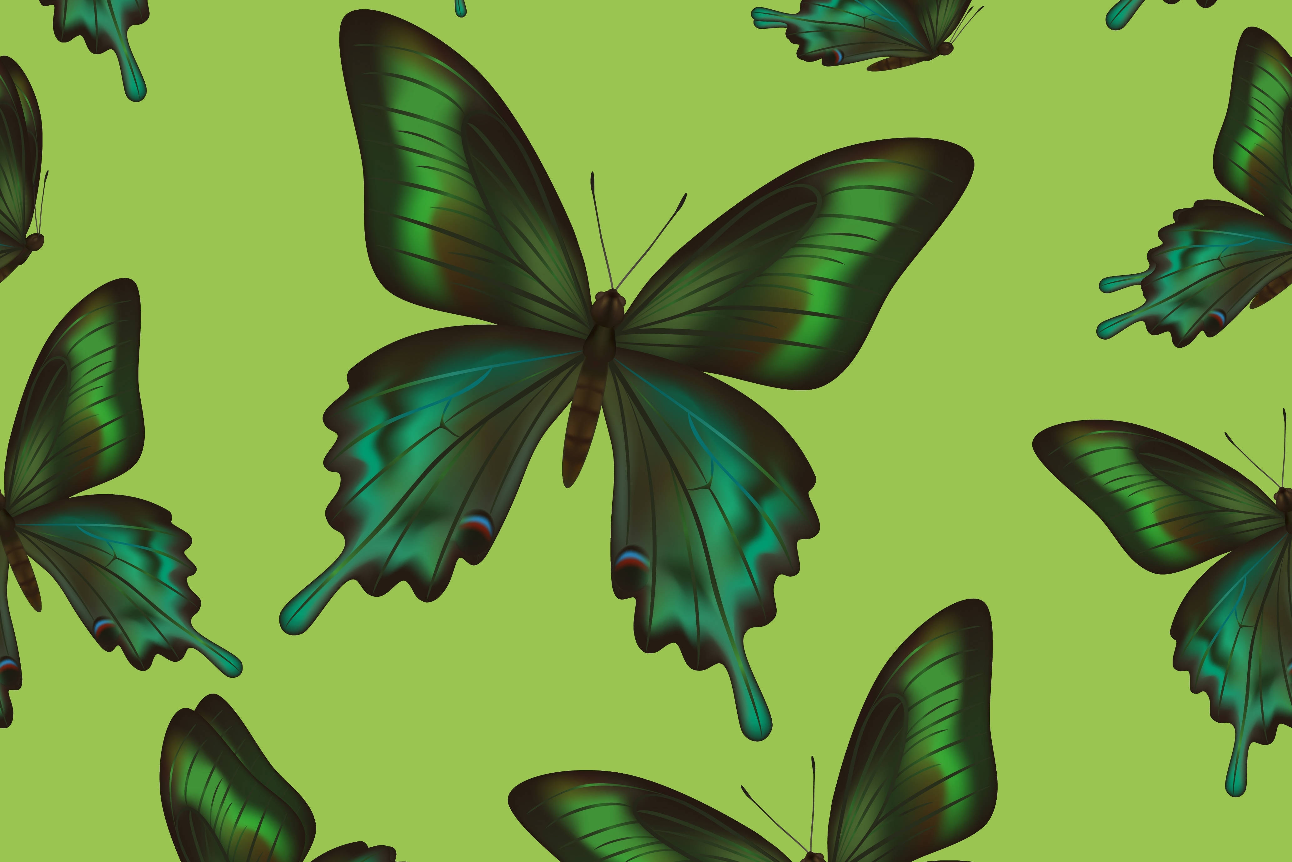 4k Green Vector Art Butterflies Wallpaper