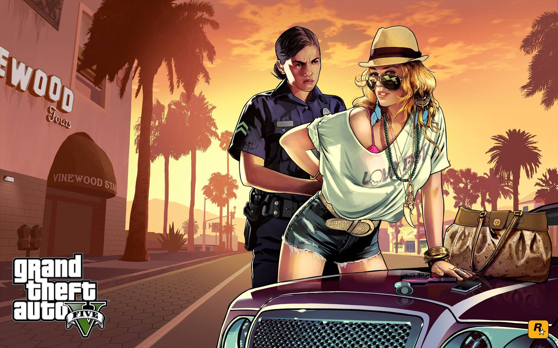 4K GTA 5 Policewoman Arresting Girl Wallpaper