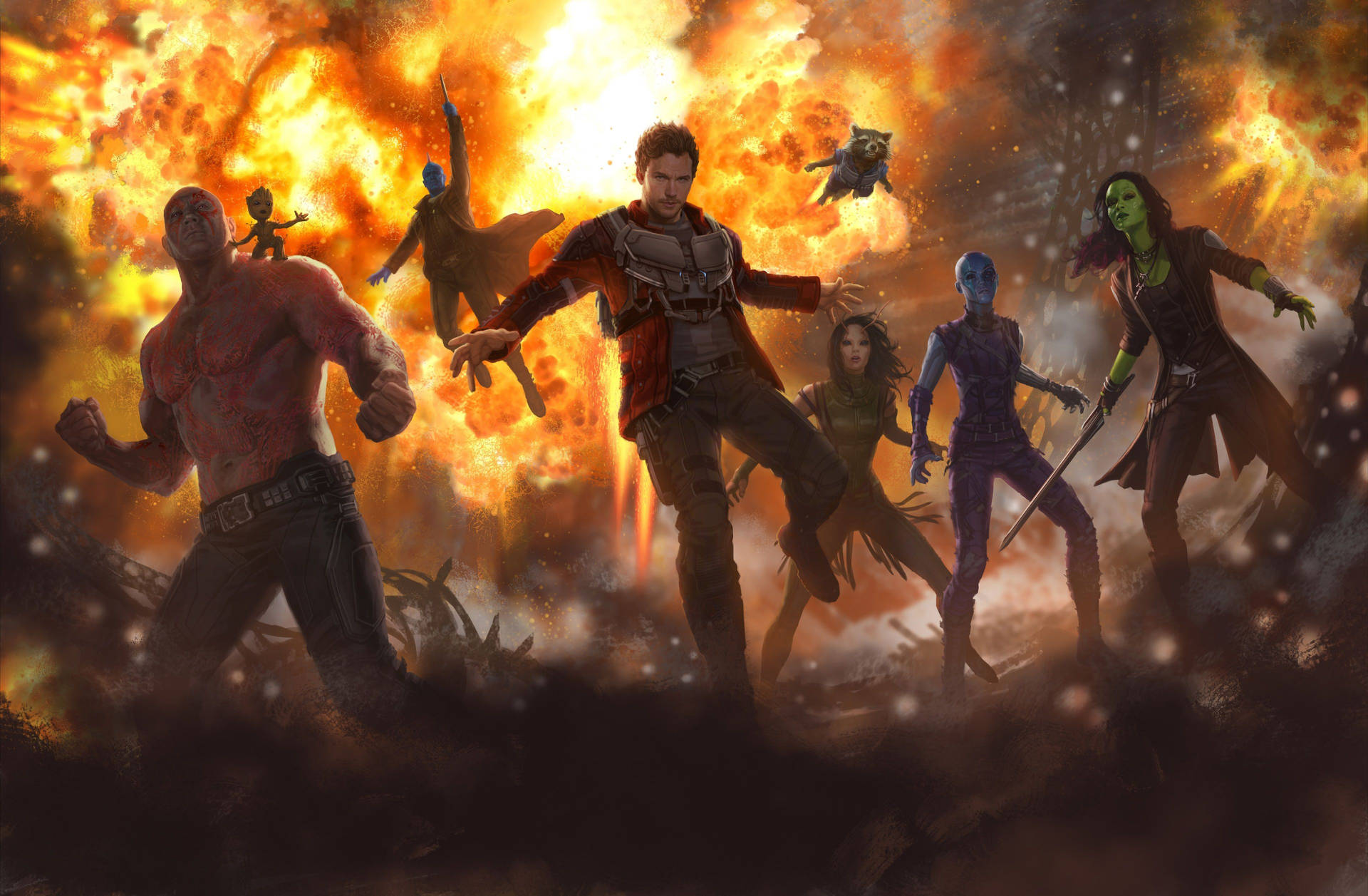 Slut dig til Guardians of the Galaxy på deres intergalaktiske eventyr! Wallpaper
