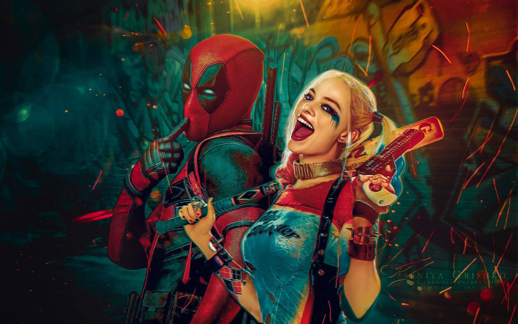 4k Harley Quinn With Deadpool Background