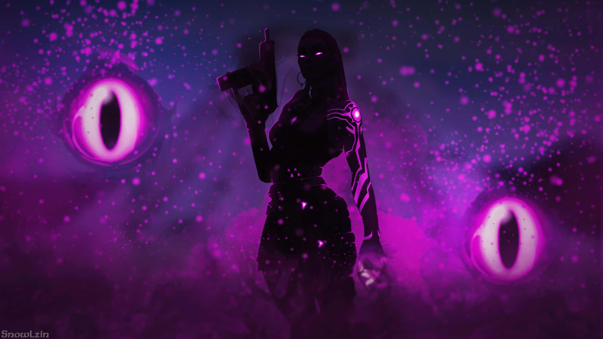A Silhouette Of A Woman With Purple Eyes Wallpaper