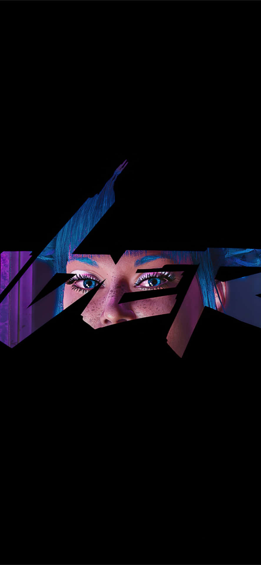 A Woman's Face With Blue Eyes And A Black Background Wallpaper