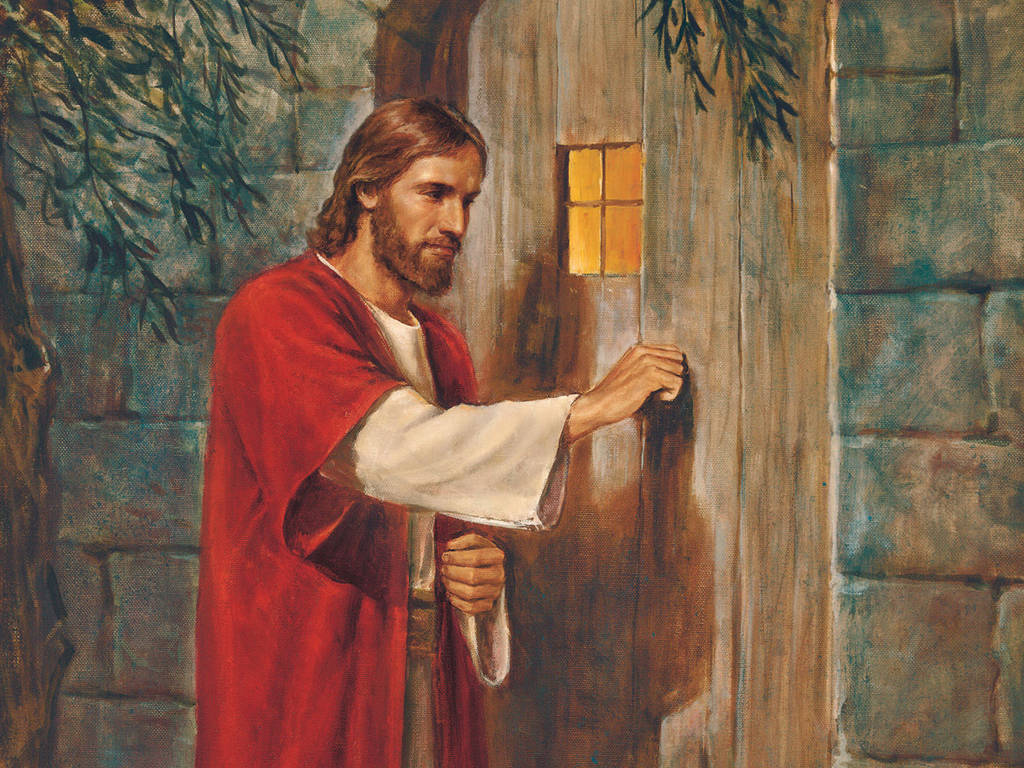 4k Jesus Banker På Døren Wallpaper
