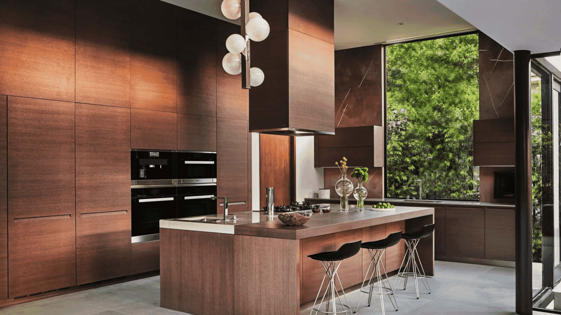 A Modern Kitchen With Wooden Cabinets