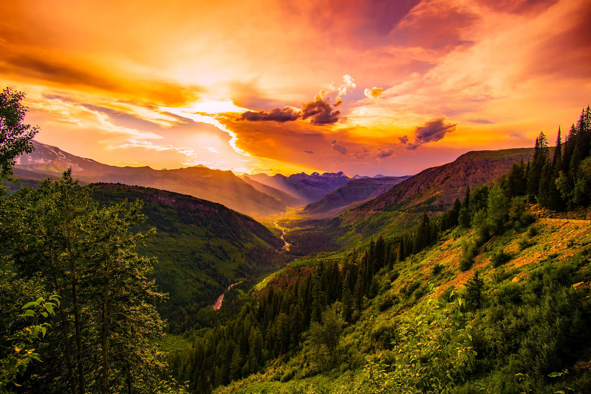 4K landskab Montana bjerg solnedgang tapet Wallpaper
