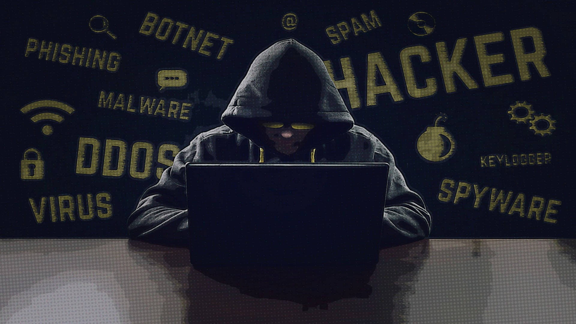 Uomo Dell'hacker Con Cappuccio Del Computer Portatile 4k Sfondo