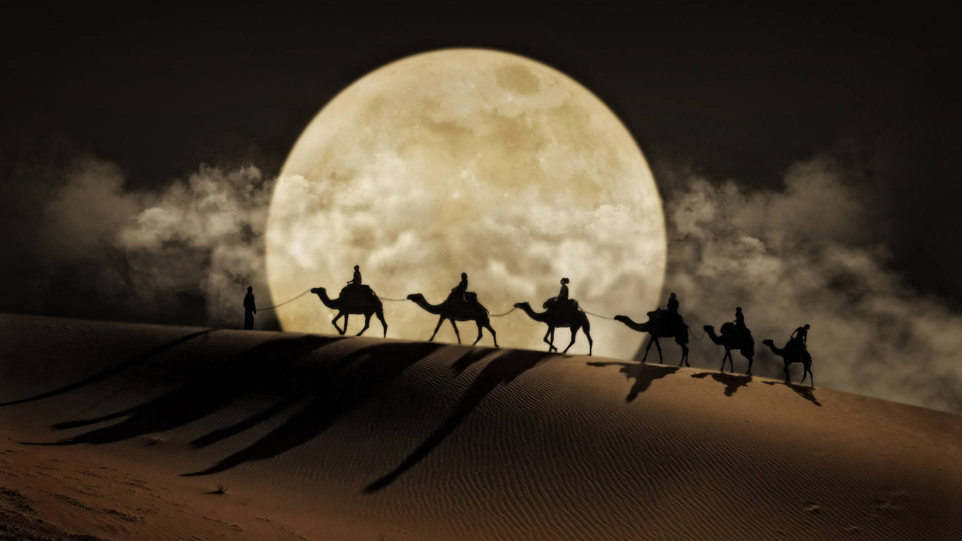 4klaptop-silhouetten Wüste Mond Wallpaper