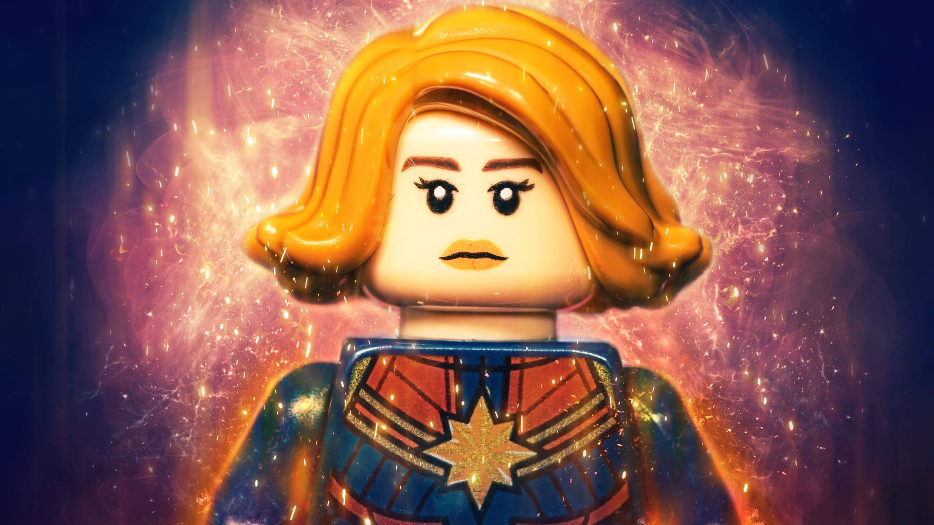 4K Detailed Lego Captain Marvel in Action Wallpaper