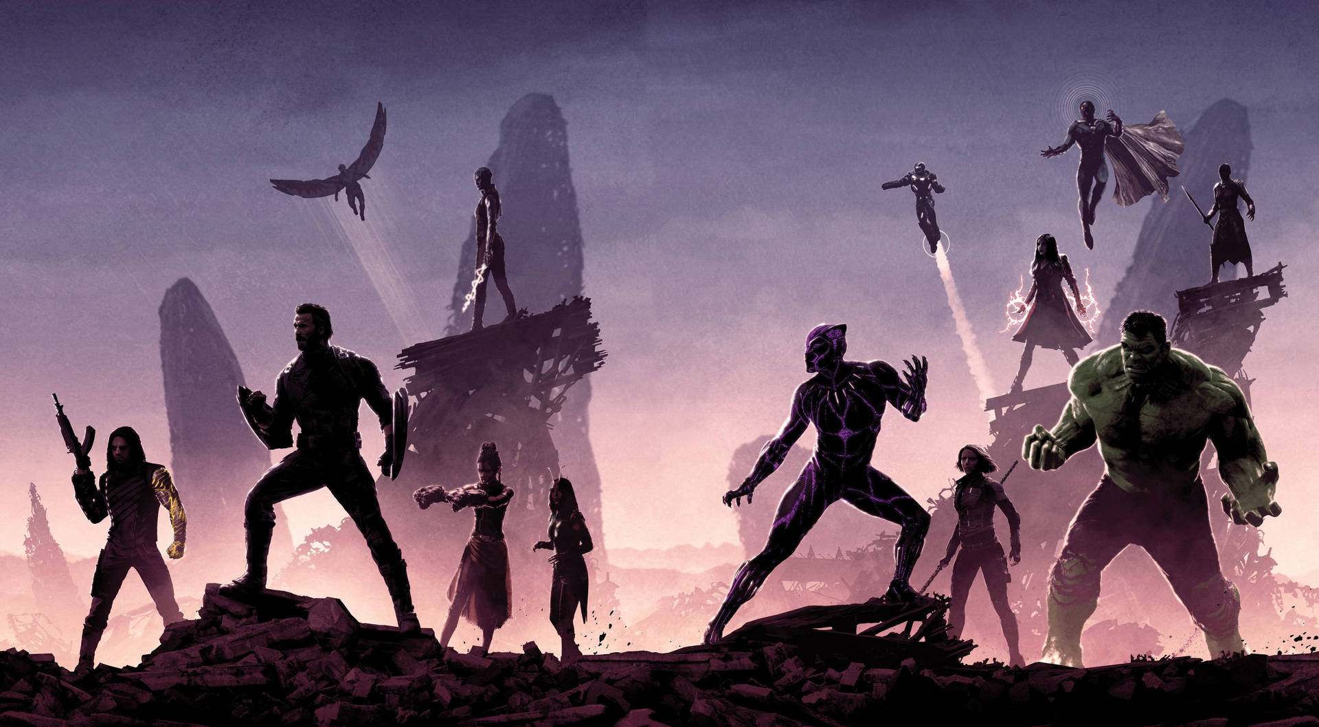 4k Marvel Avengers Silhouettes Background