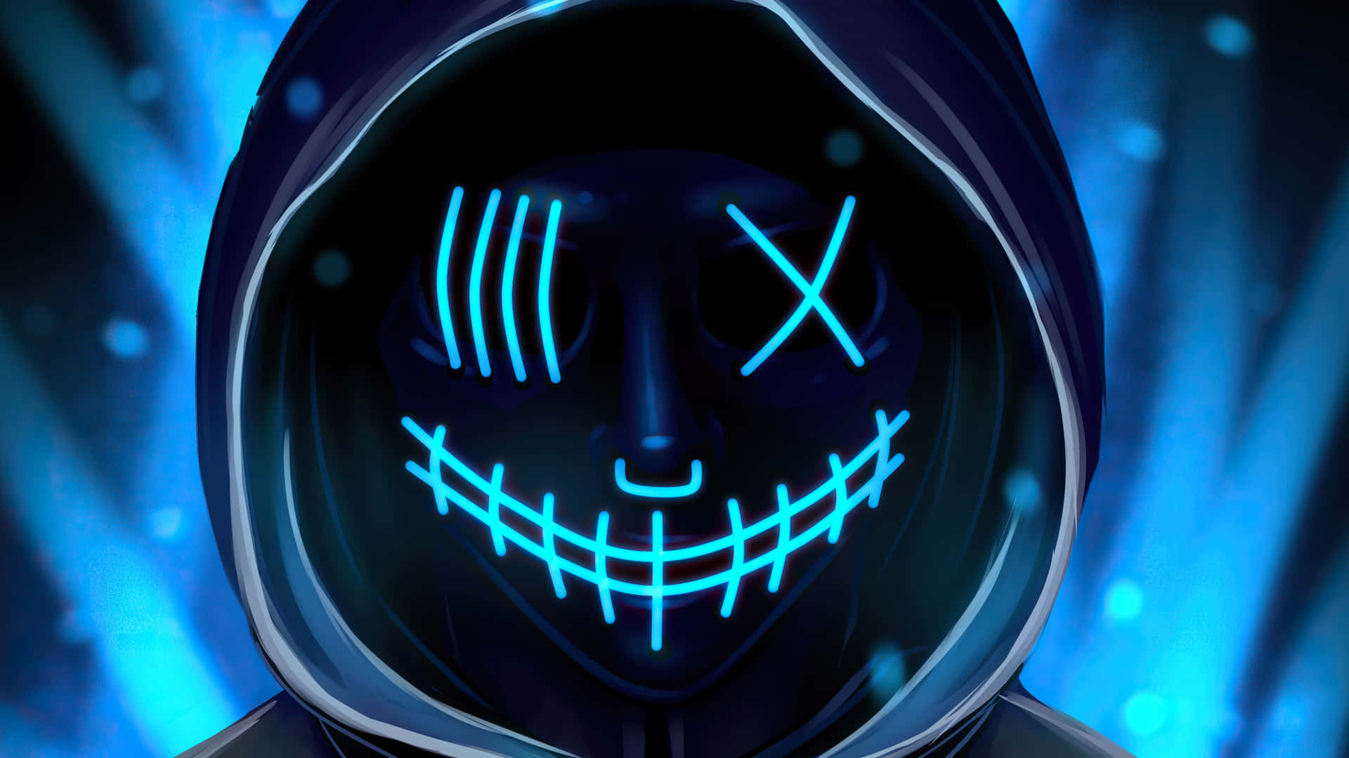 4k Mask Blue Neon Cyberpunk Art Wallpaper