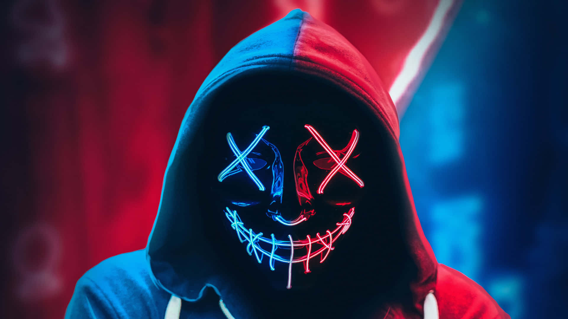 4k Mask Blue&Red Evil Mask Wallpaper