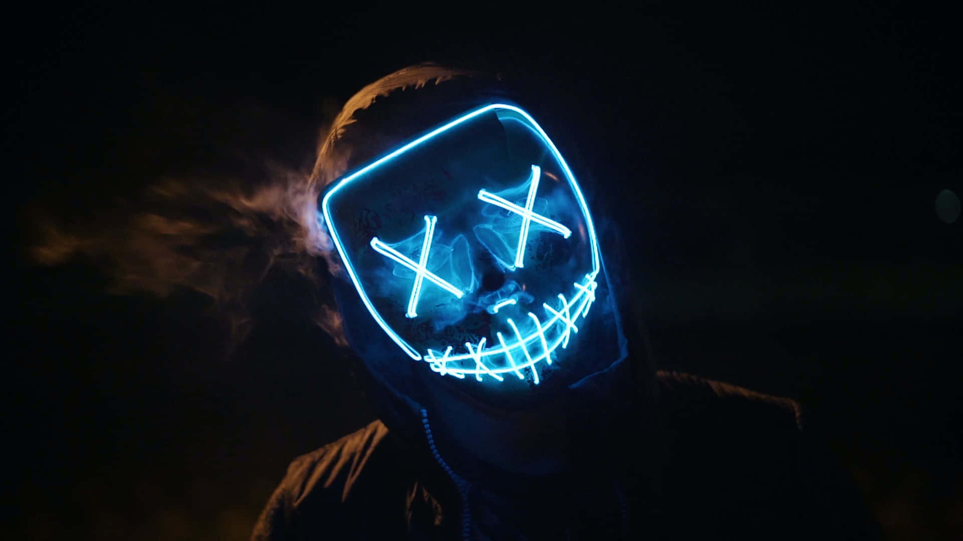 4k Mask Purge Man Neon Blue Wallpaper