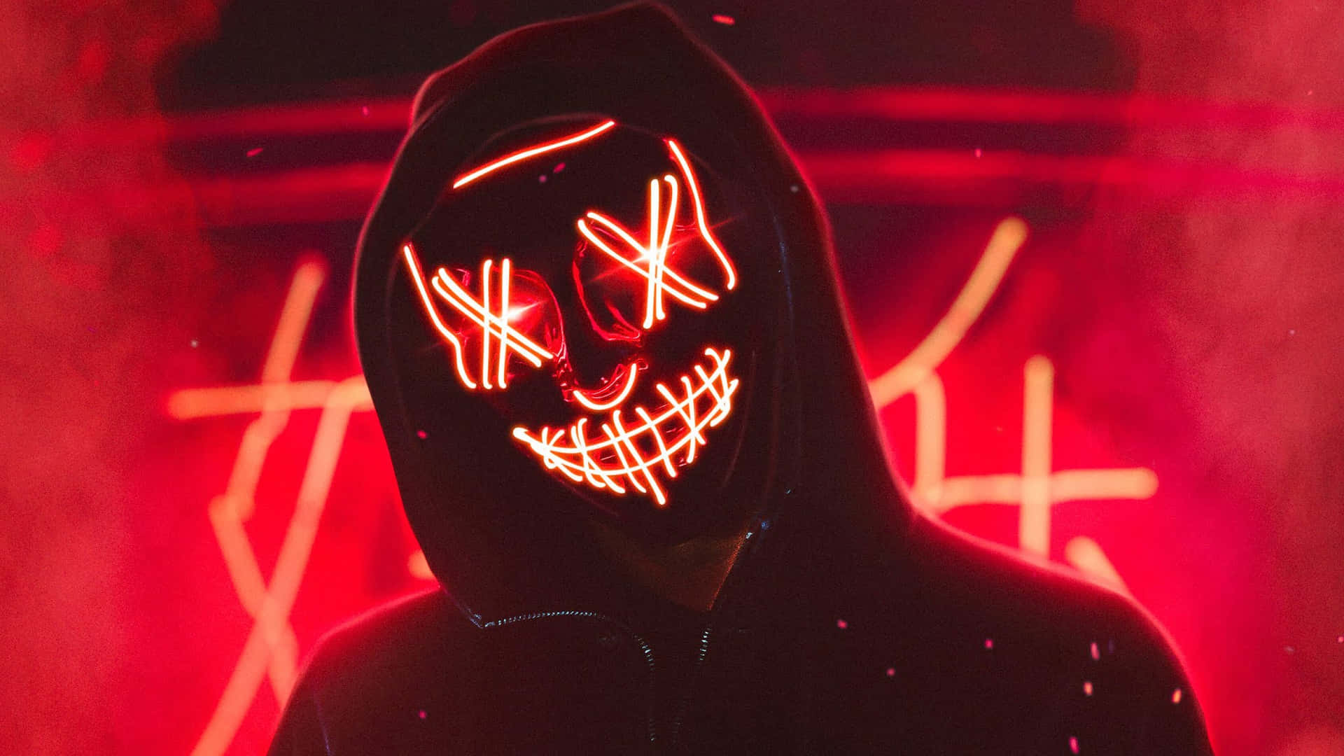 4k Mask Red Neon Lights Anonymous Wallpaper