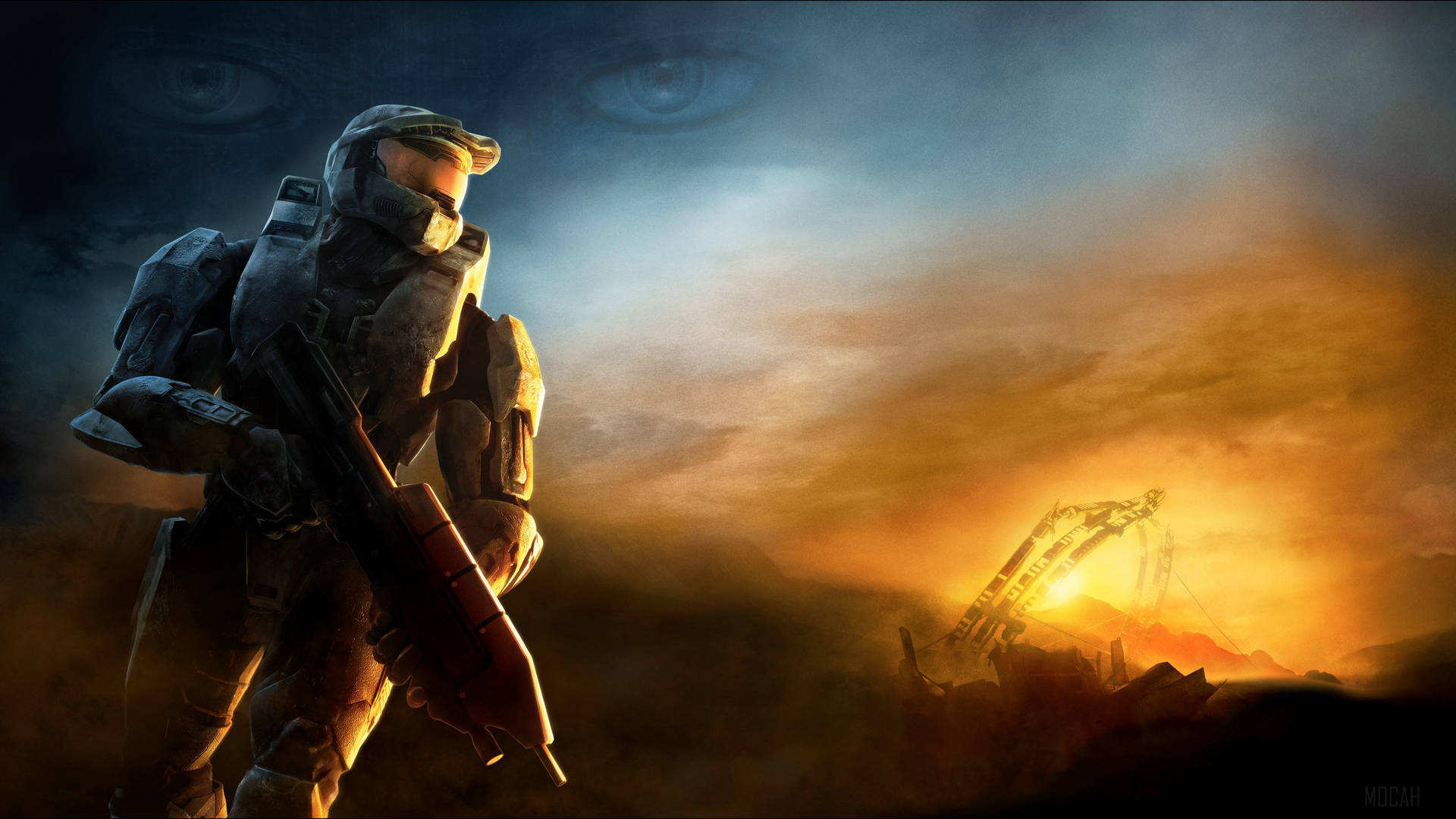 4k Master Chief Ved Solnedgang Wallpaper