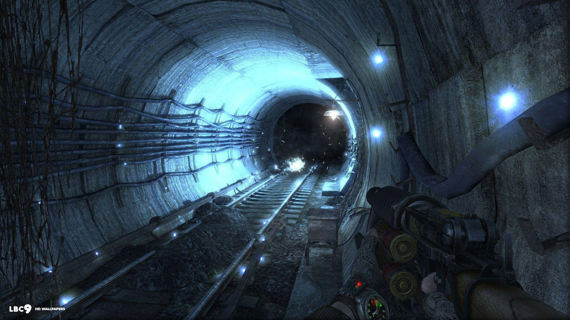 4k Metro 2033 Gun Pointed At Tracks Wallpaper