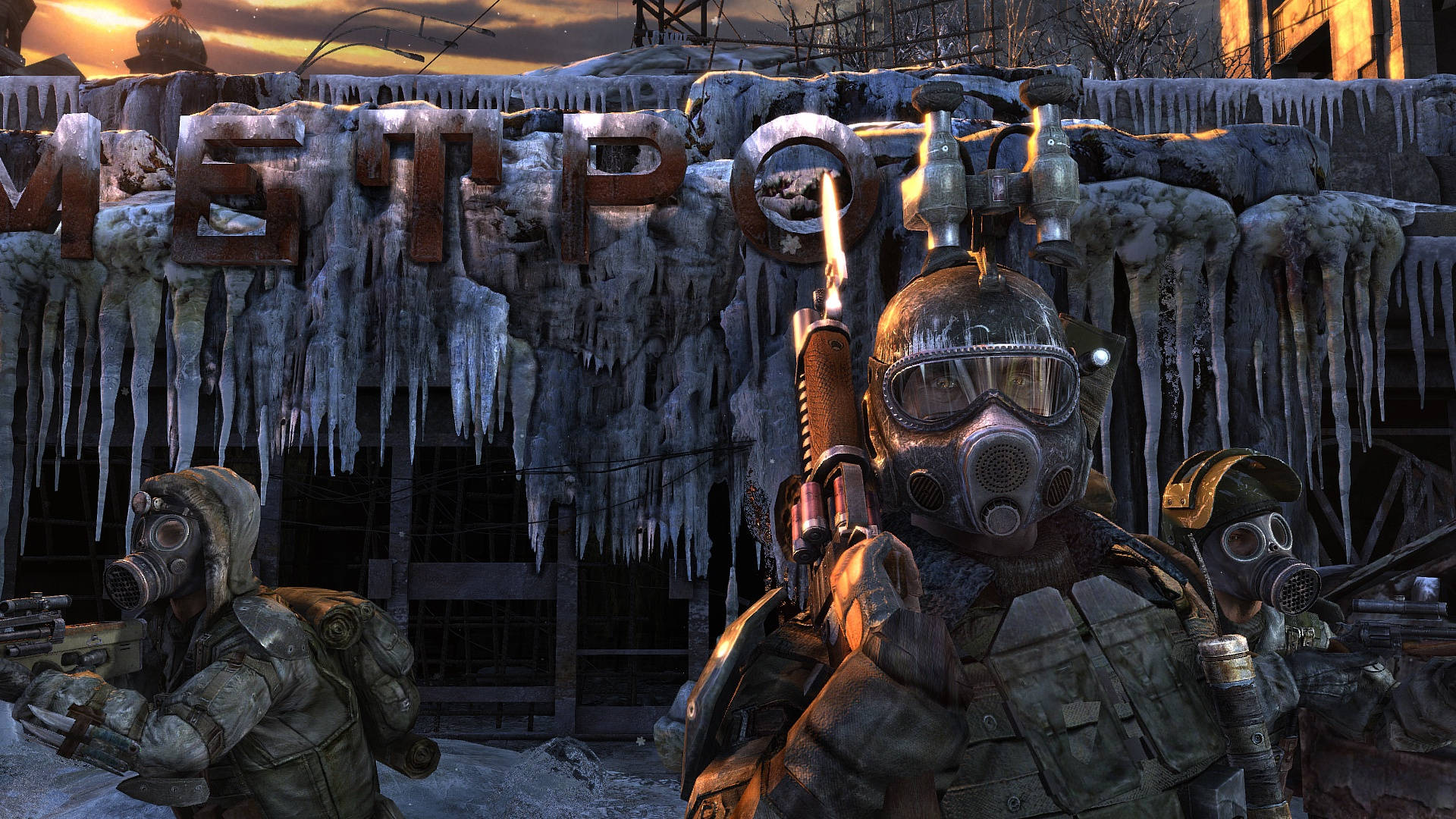 4k Metro 2033 Soldiers With Sign And Icicles Wallpaper