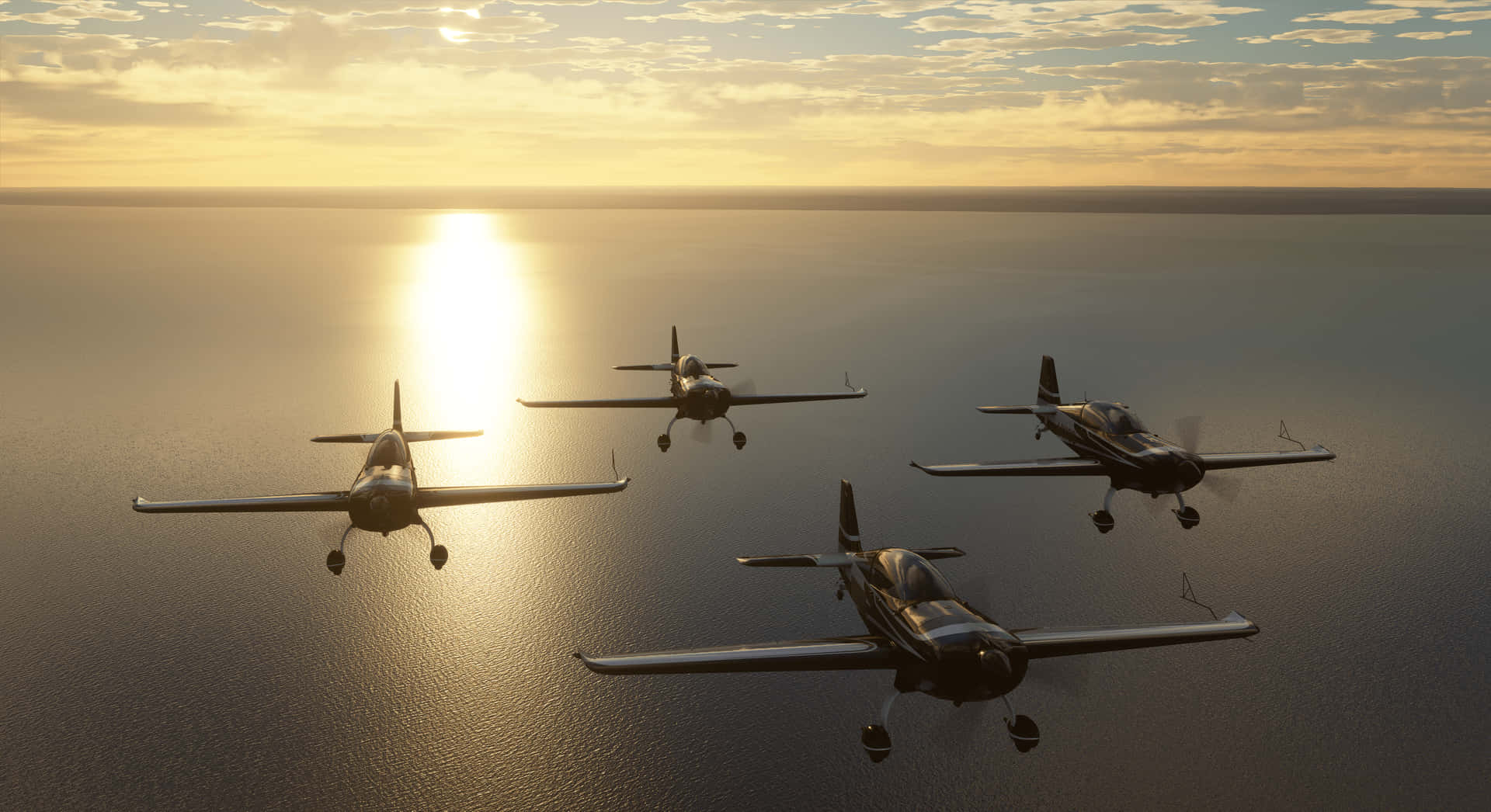 Fondode Pantalla De Microsoft Flight Simulator En 4k: Cuatro Aviones Volando Juntos.