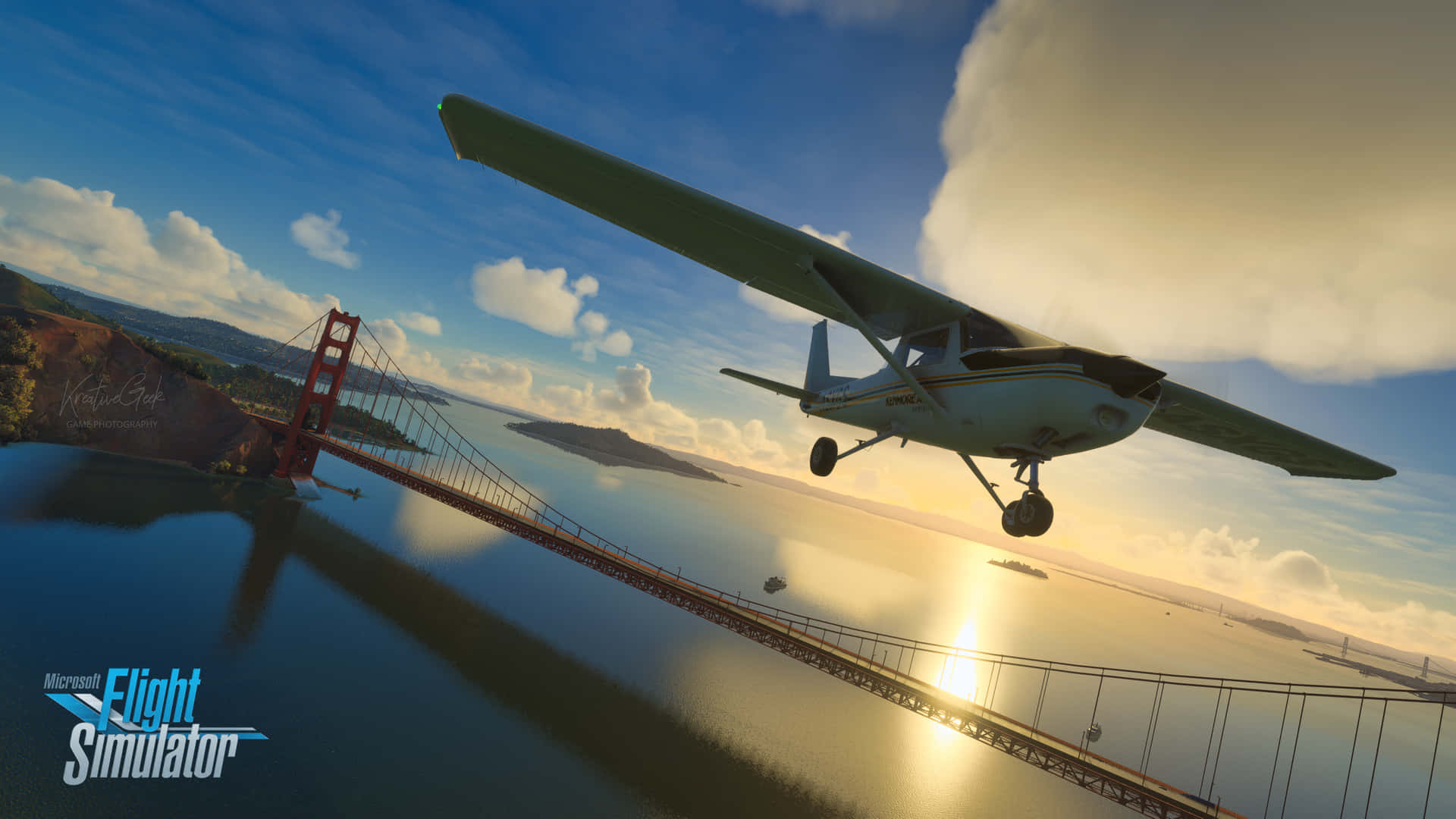 Fondode Pantalla De Microsoft Flight Simulator En 4k, Avión Volando Sobre Un Puente.