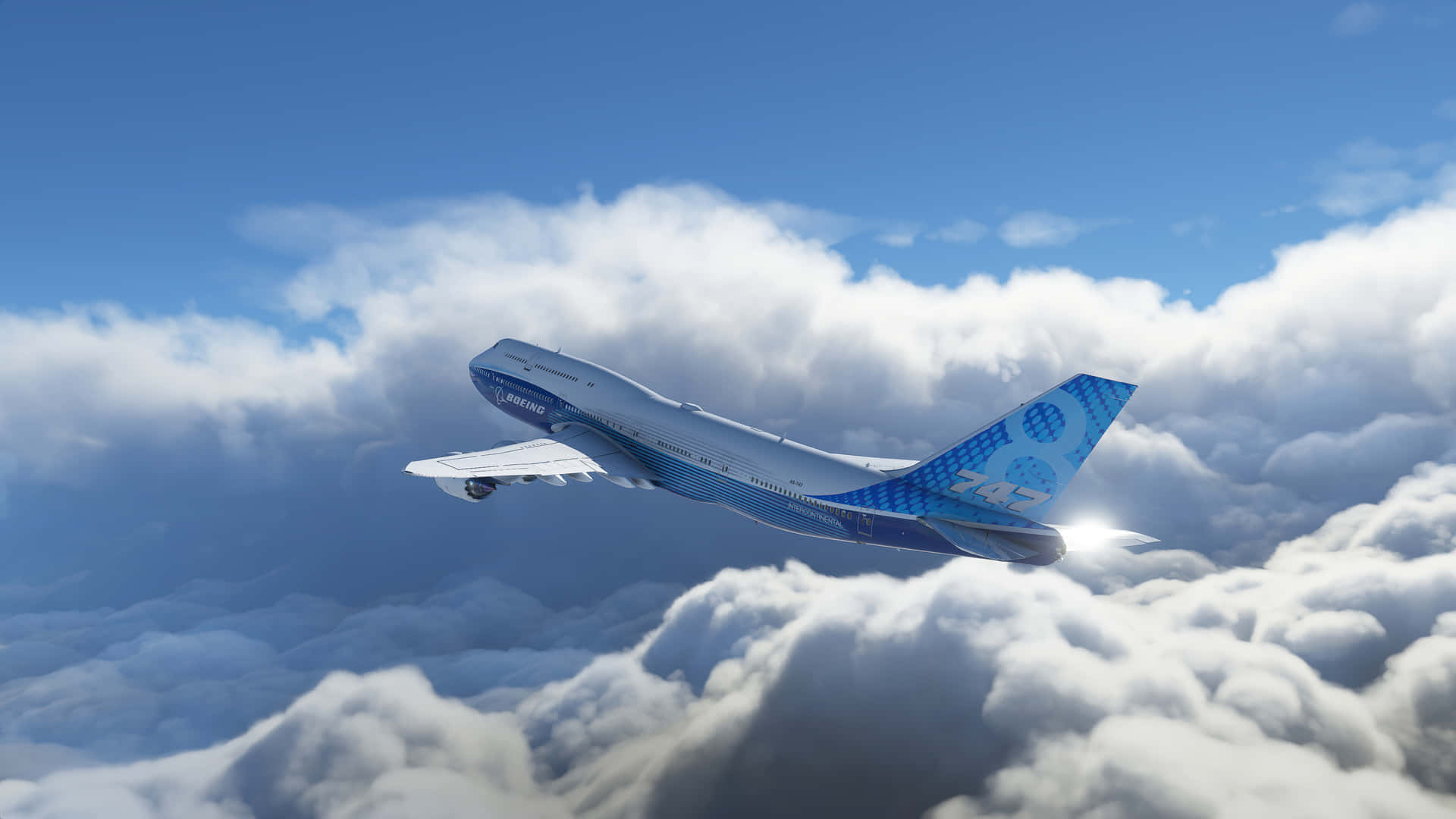 4k Microsoft Flight Simulator Background White And Blue Plain Through The Clouds
