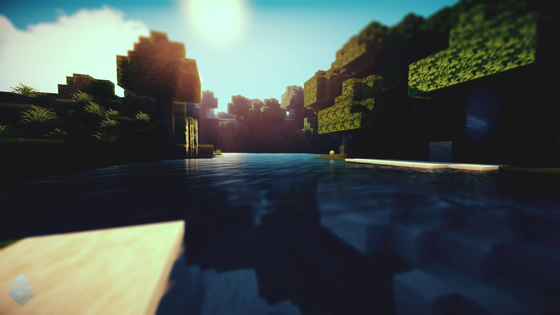 4k Minecraft Lake With Trees Wallpaper