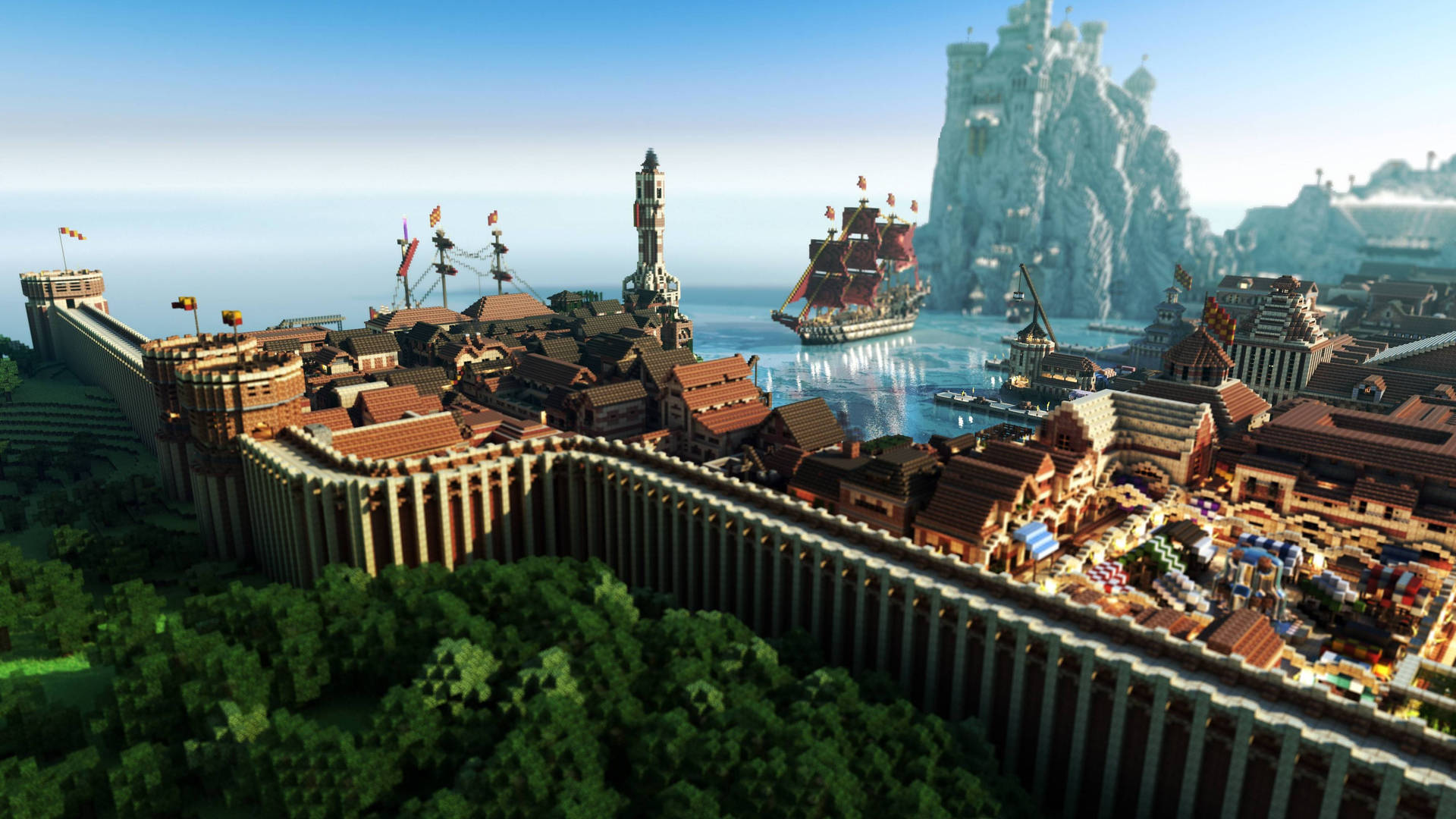 4k Minecraft Village Wall