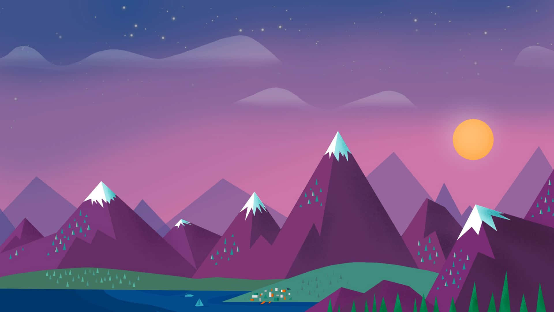 4k Minimal Digital Purple Mountain Wallpaper