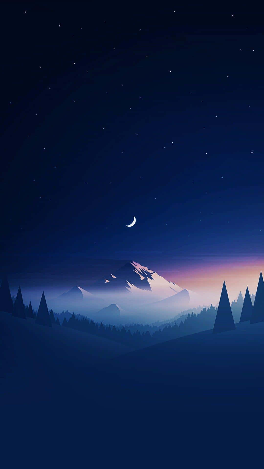 Et nat landskab med træer og en måne Wallpaper