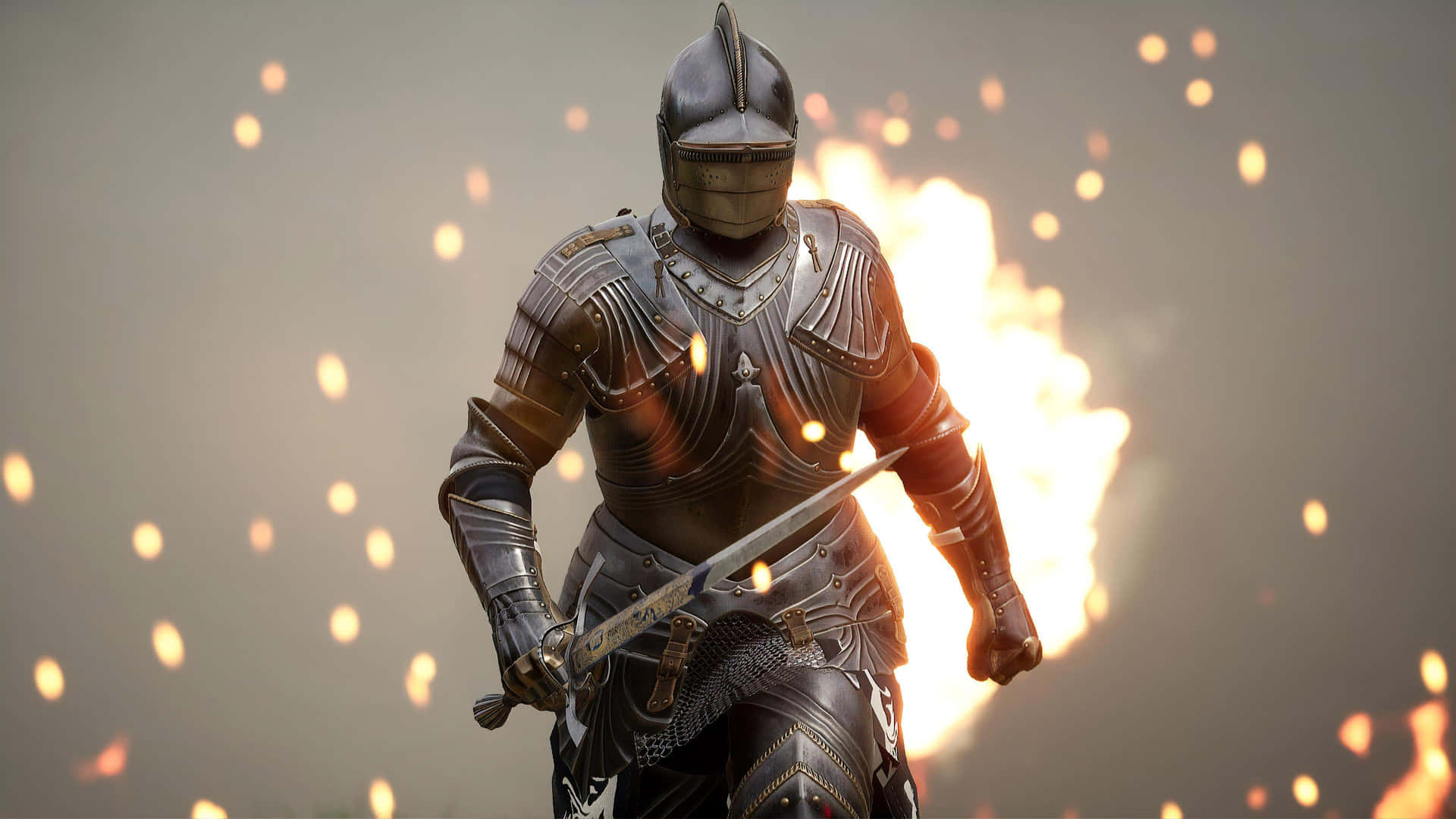 4k Mordhau Background Knight Walking Away From Fire